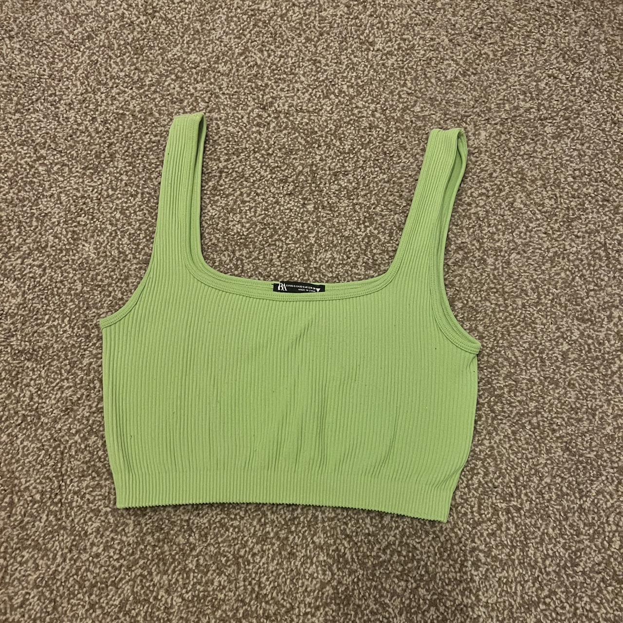 Zara Green Ribbed Crop Top Near perfect condition.... - Depop