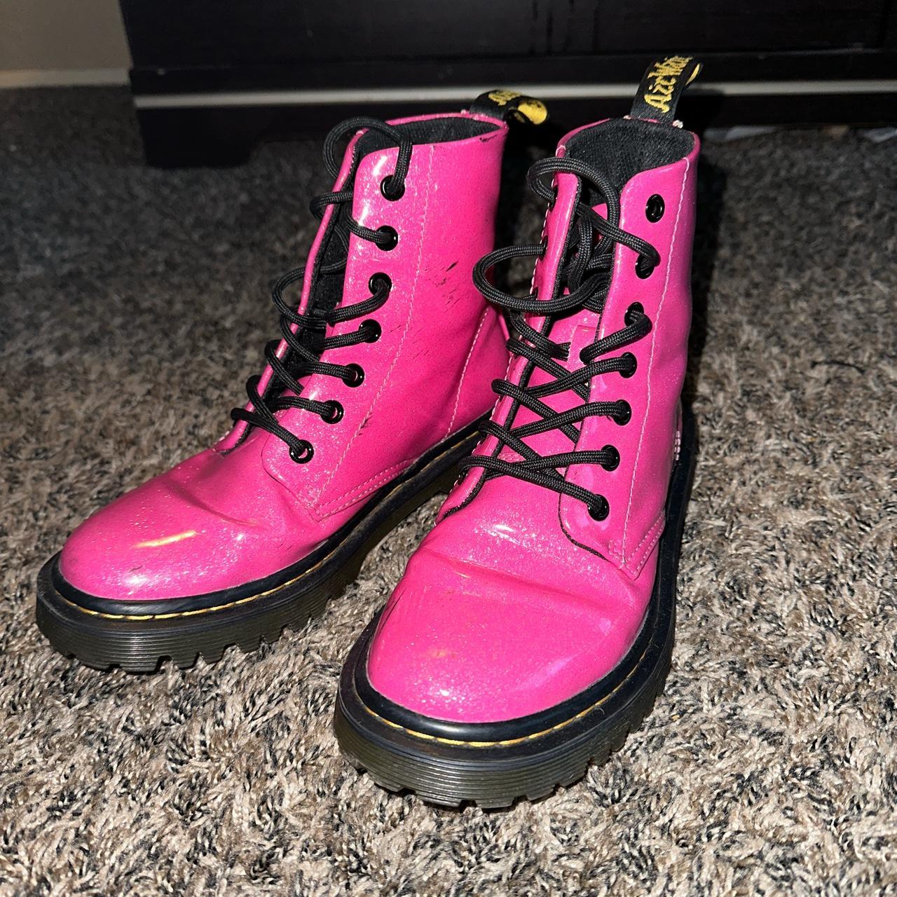 hot pink glitter doc martens size 6w great... - Depop