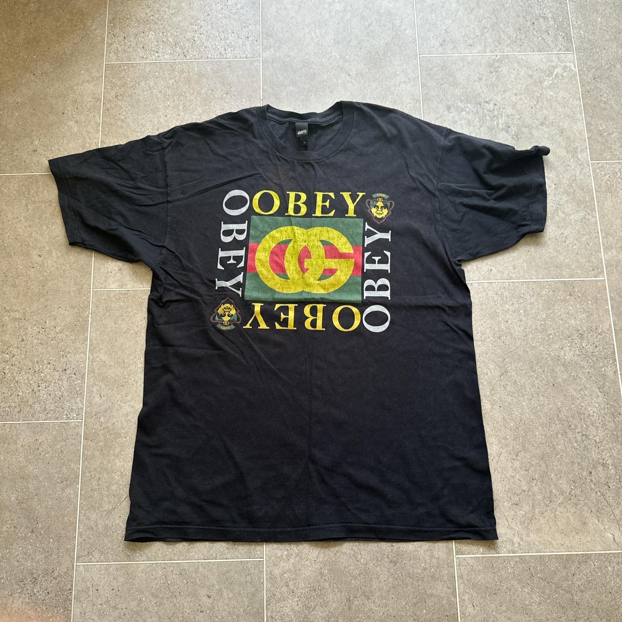 Rare Obey Gucci logo t shirt Black with graphic