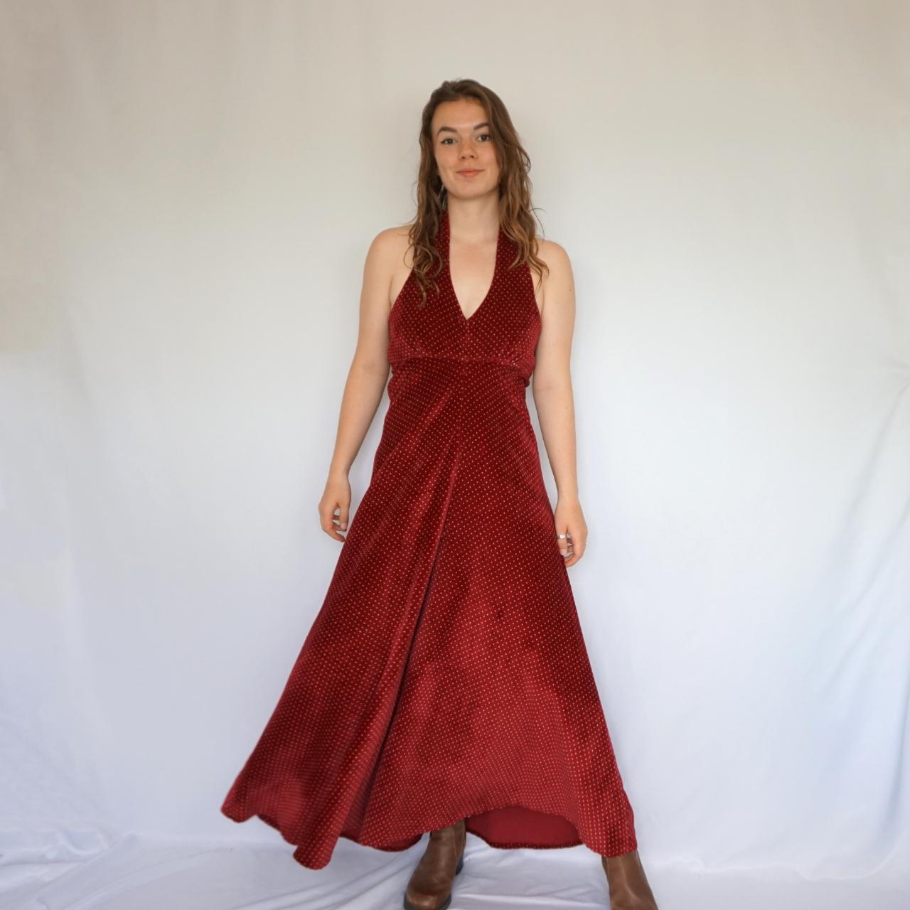 Vintage velvet halterneck dress 70s red velvet... Depop
