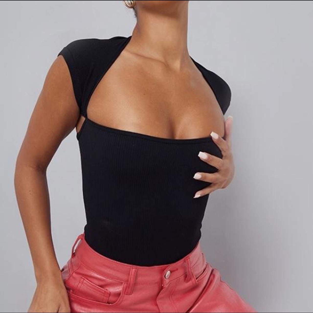 Black Contour Rib Cut Out Short Sleeve Bodysuit