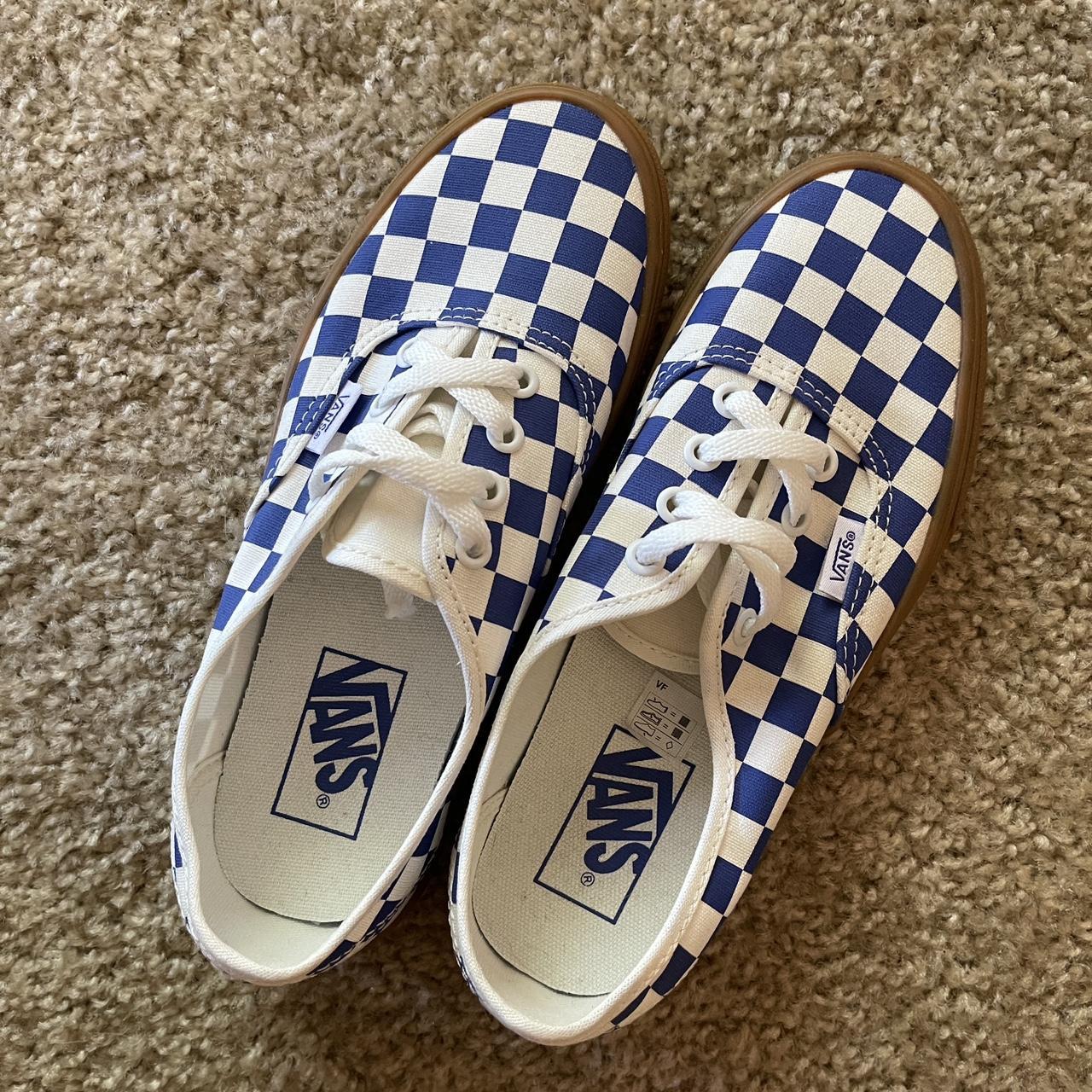 Brand new blue and white checkered Vans gum bottom. Depop