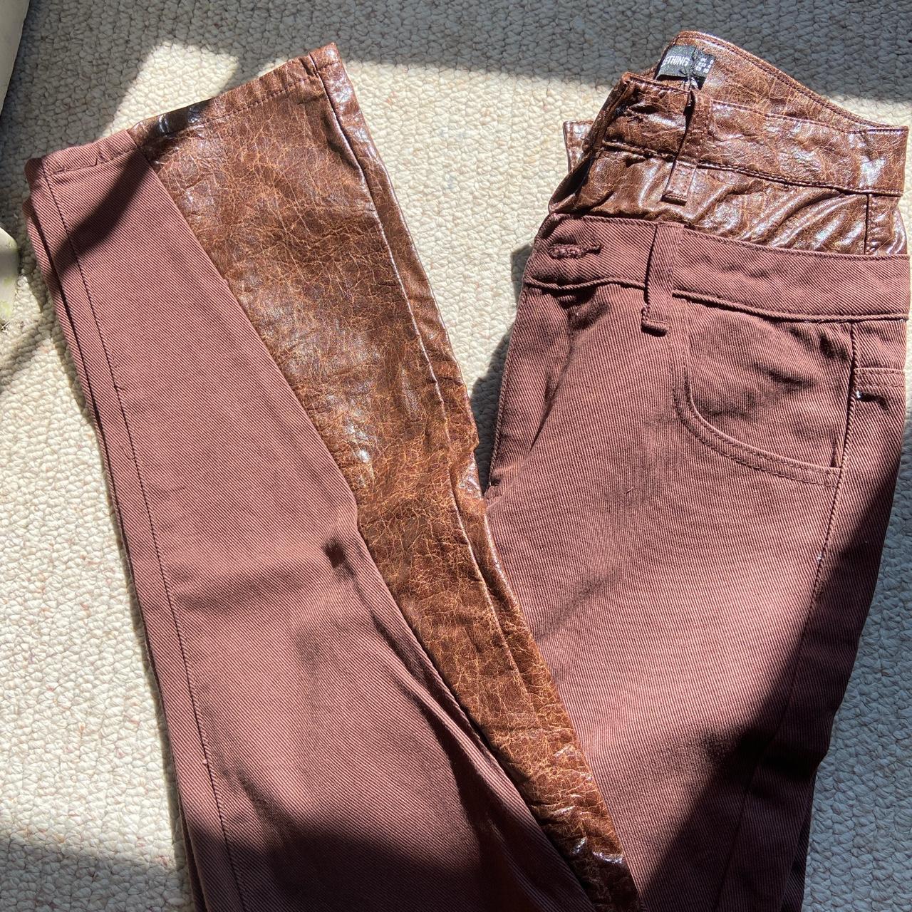 Tall Brown mixed denim long leg pants from... Depop