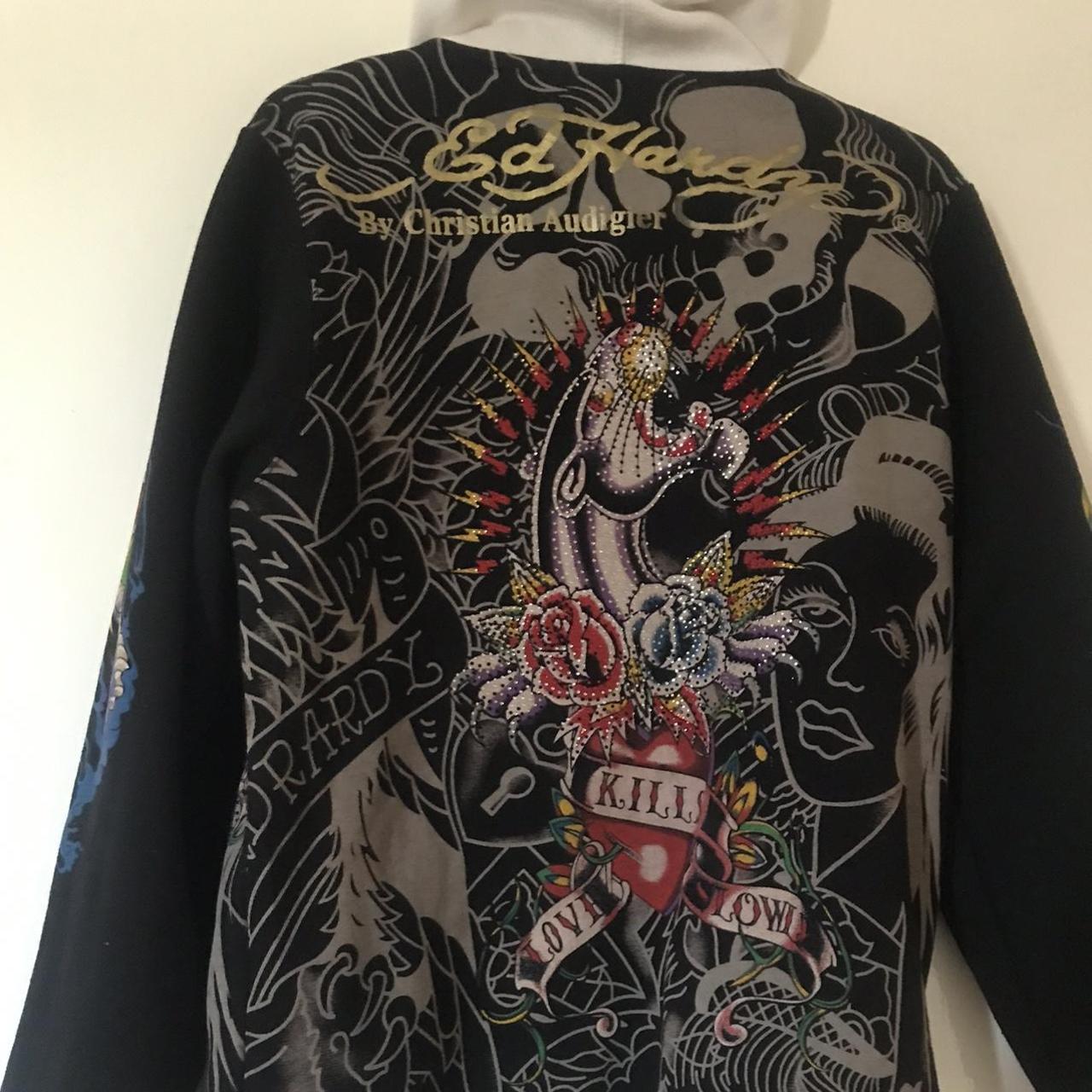 Rare Vintage Ed hardy rhinestone zip up hoodie in... - Depop