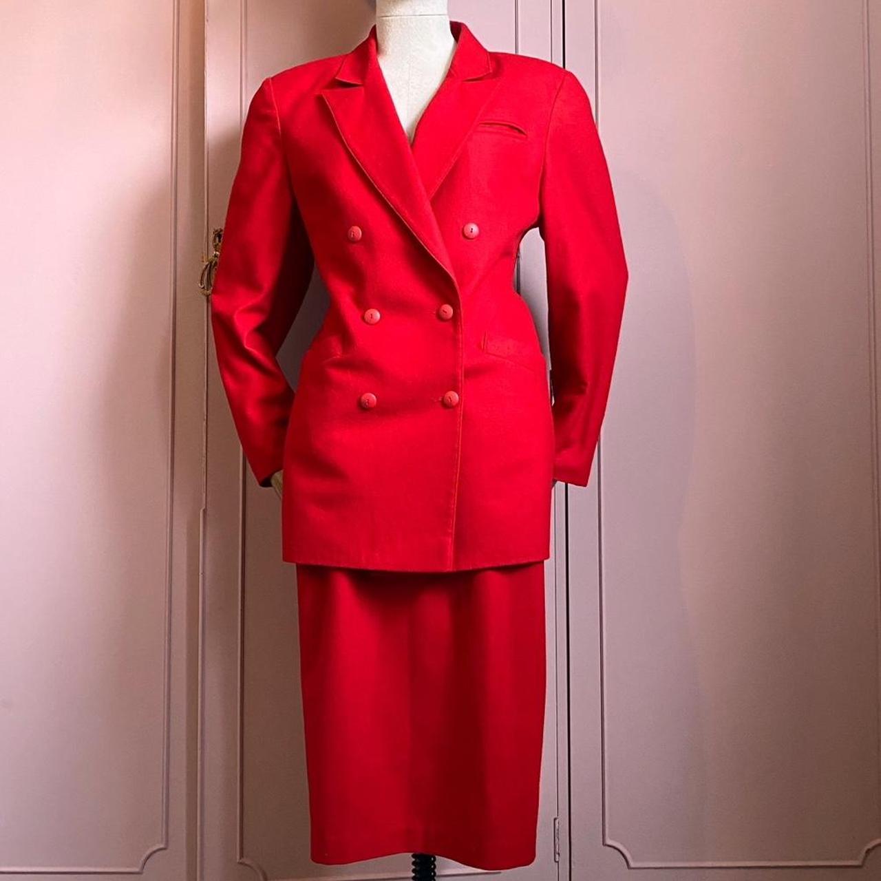 Stunning Vintage 1980s Wool Suit Red Two Piece... - Depop