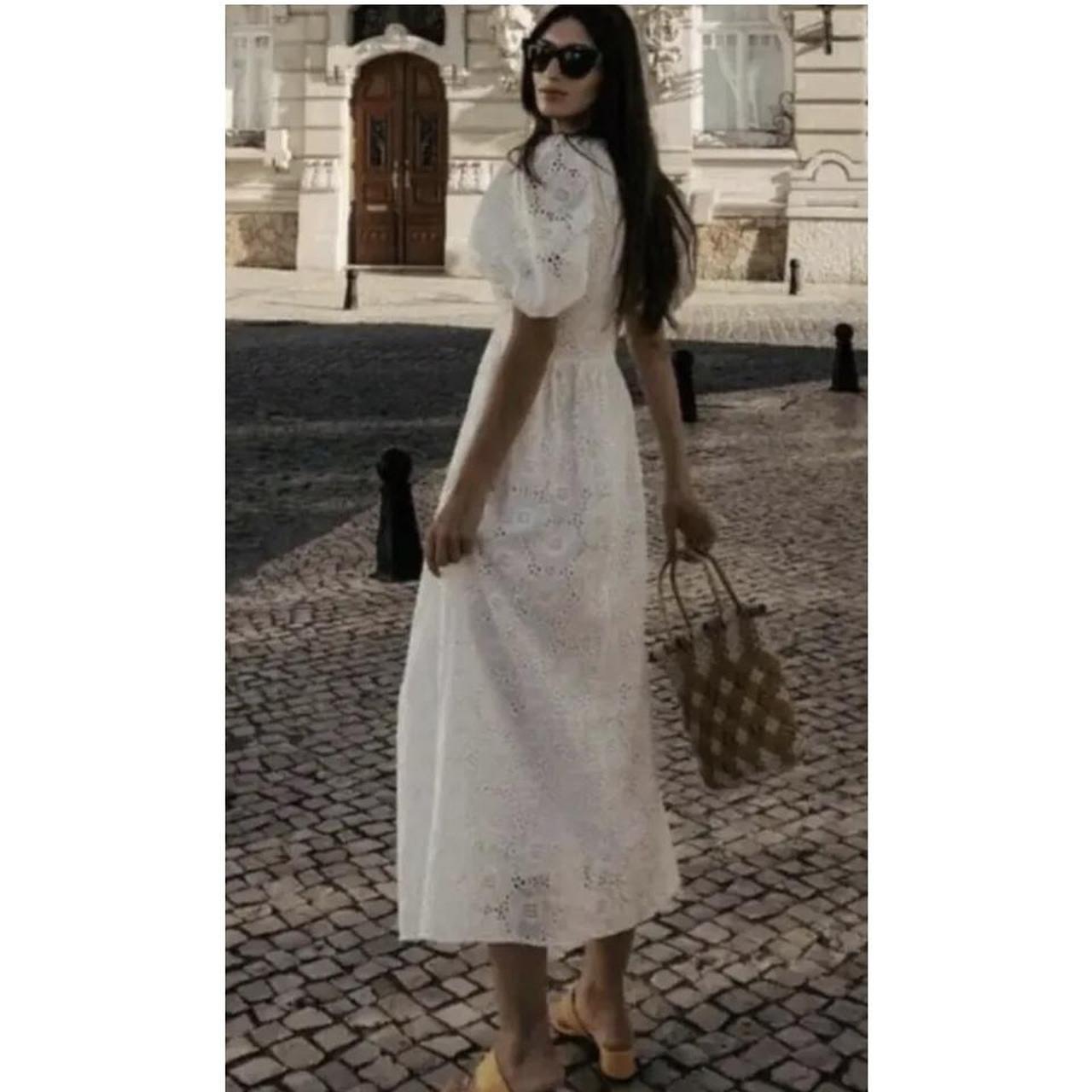 ZARA BNWT SS22 WHITE MIDI DRESS WITH CUTWORK | Depop