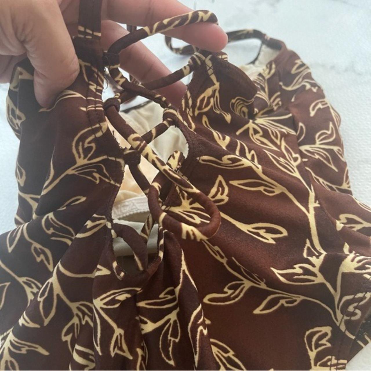 Vintage La Blanca lace up back high leg one piece... Depop