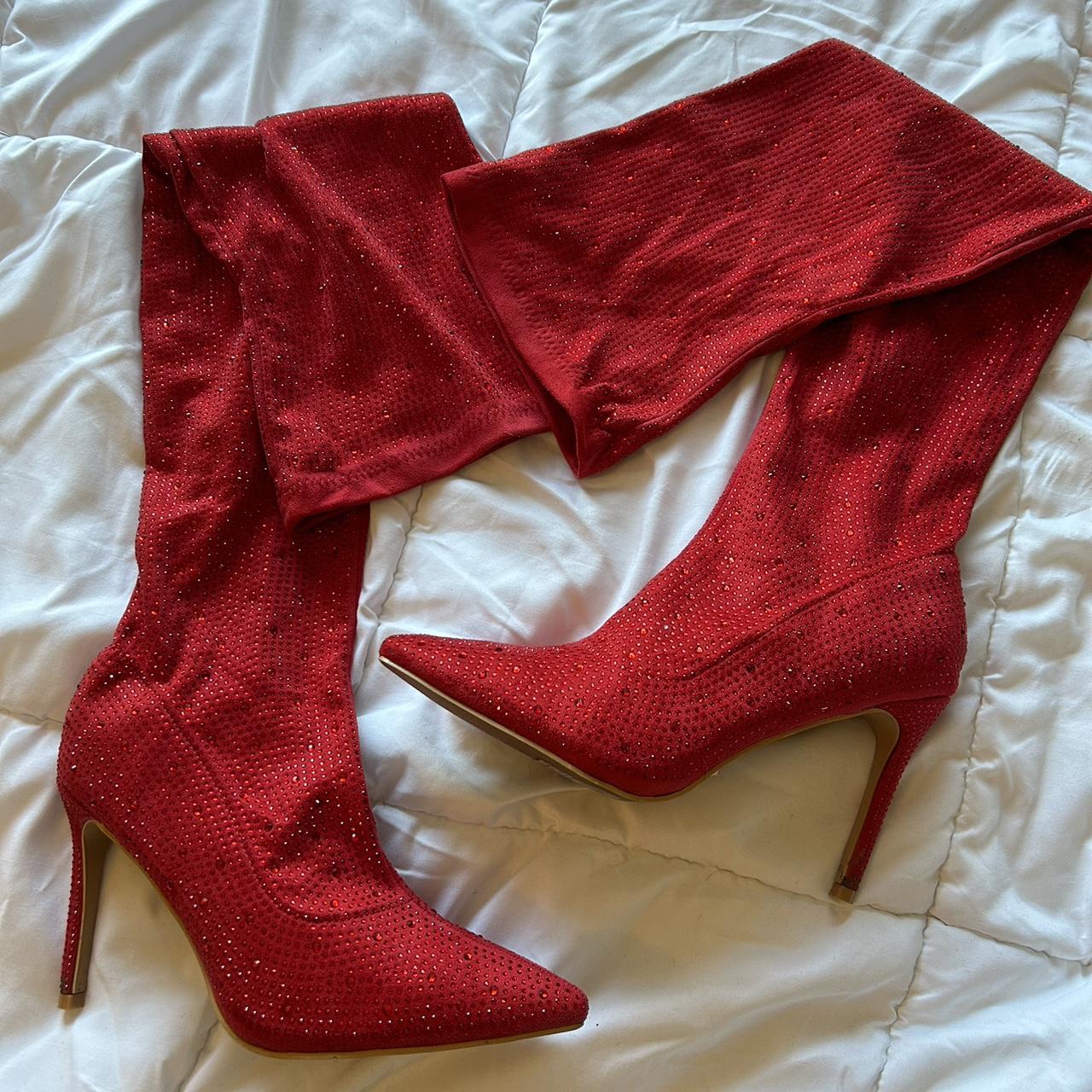 rhinestone thigh high red boots from windsor ONLY Depop