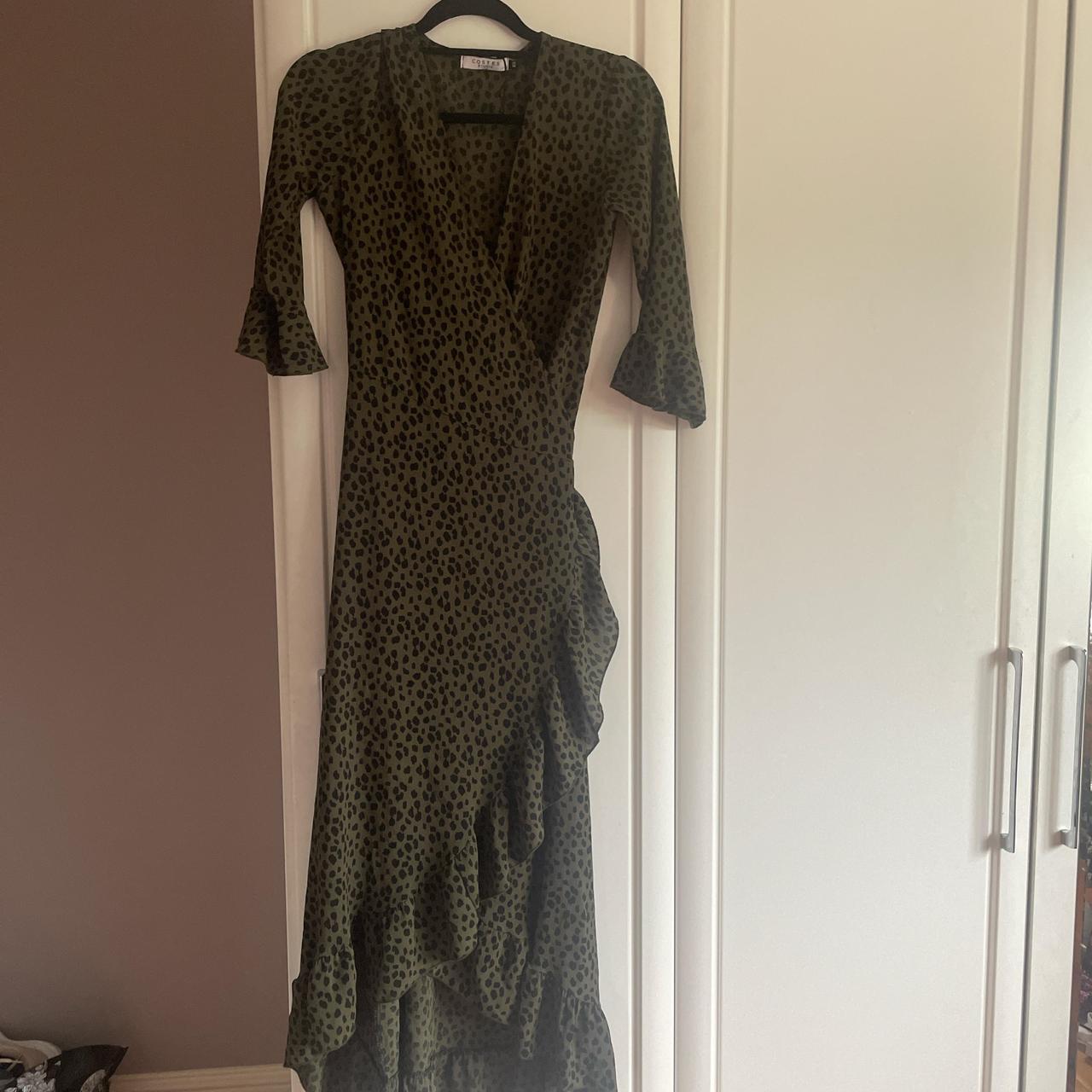 Costes khaki wrap dress with frill Leopard print. Depop