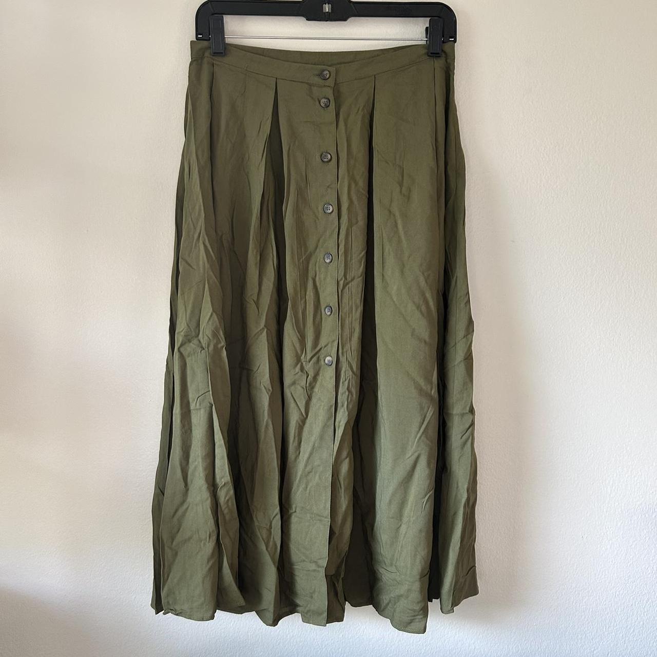 NWT! Olive green colored button front midi skirt... - Depop