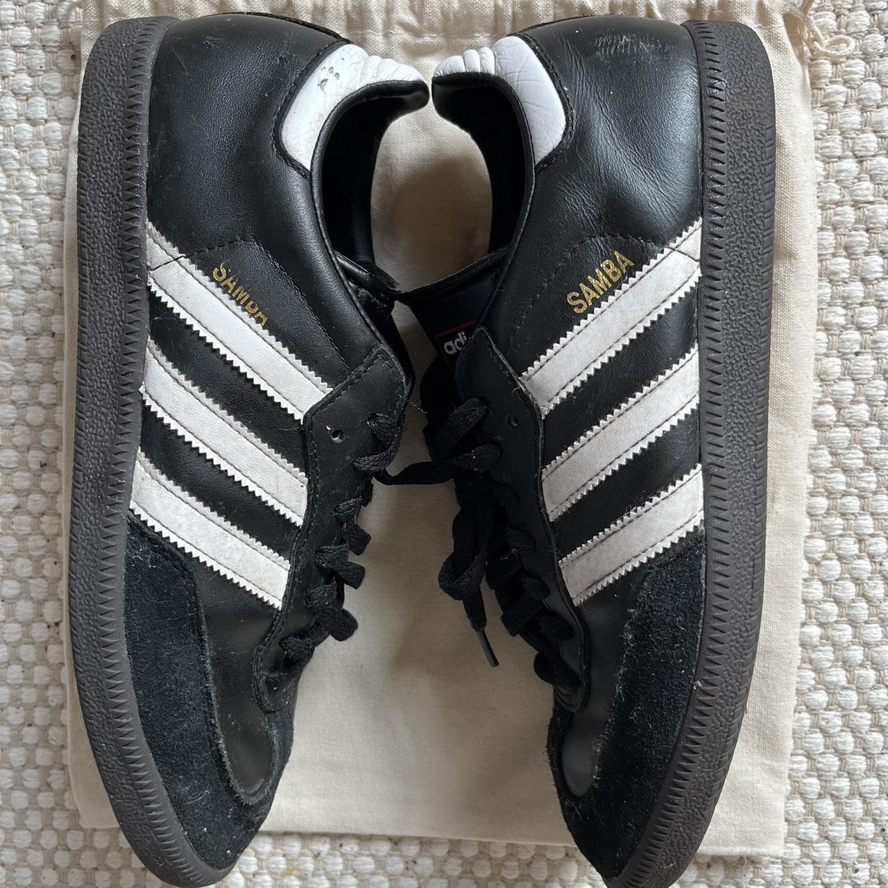 black and white adidas sambas size uk 8 bought for... - Depop