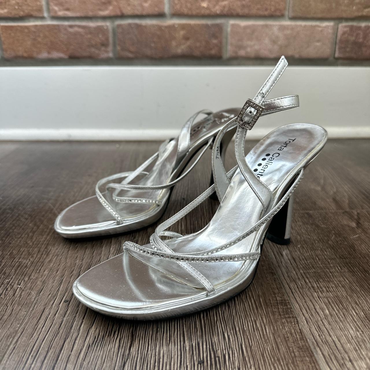 NO PAYPAL strappy silver metallic rhinestone Depop