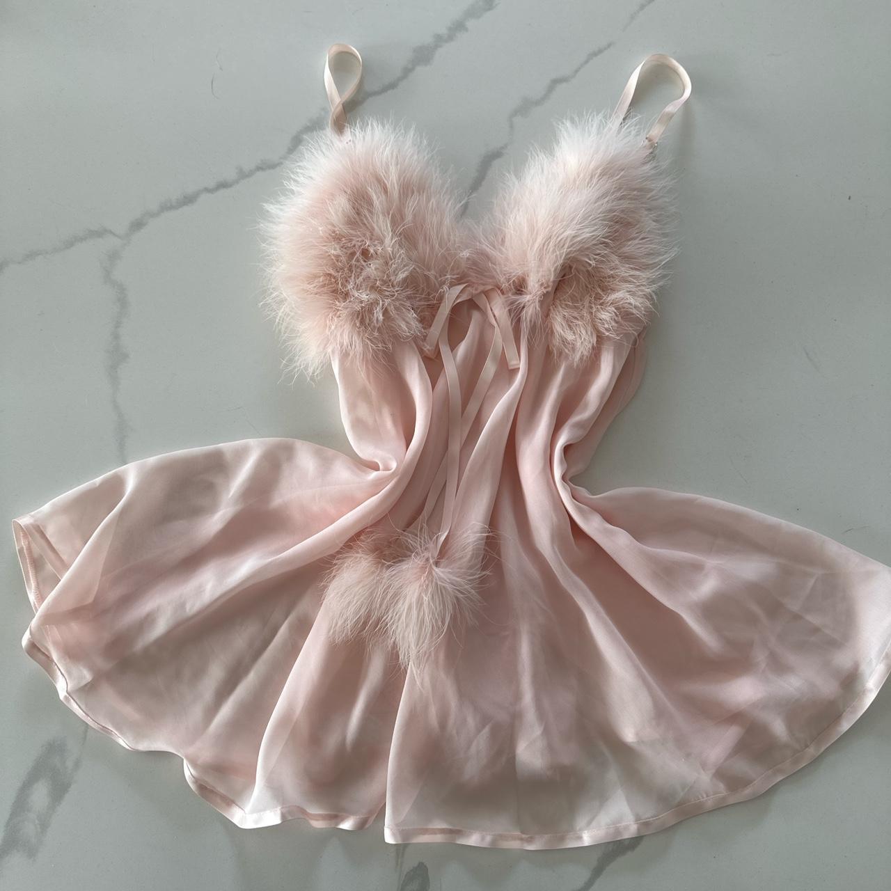 Betsey Johnson fluffy sheer mesh fur babydoll mini. Depop