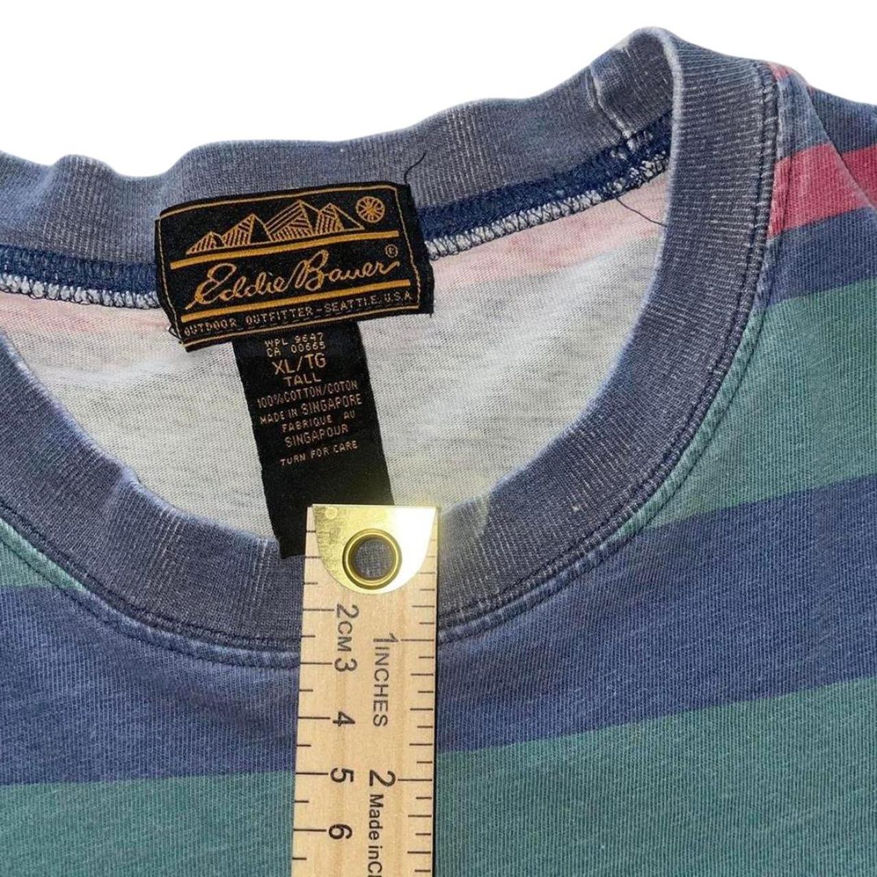 Vintage 90's Eddie Bauer striped pocket t-shirt.... - Depop