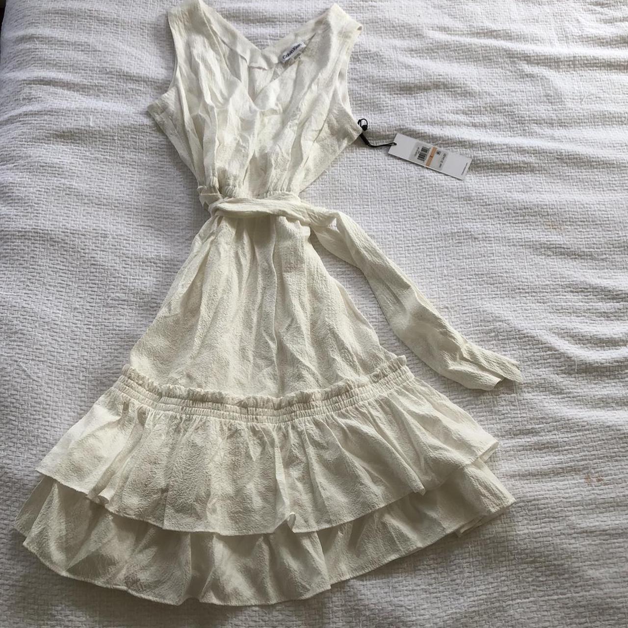 Calvin klein white outlet ruffle dress