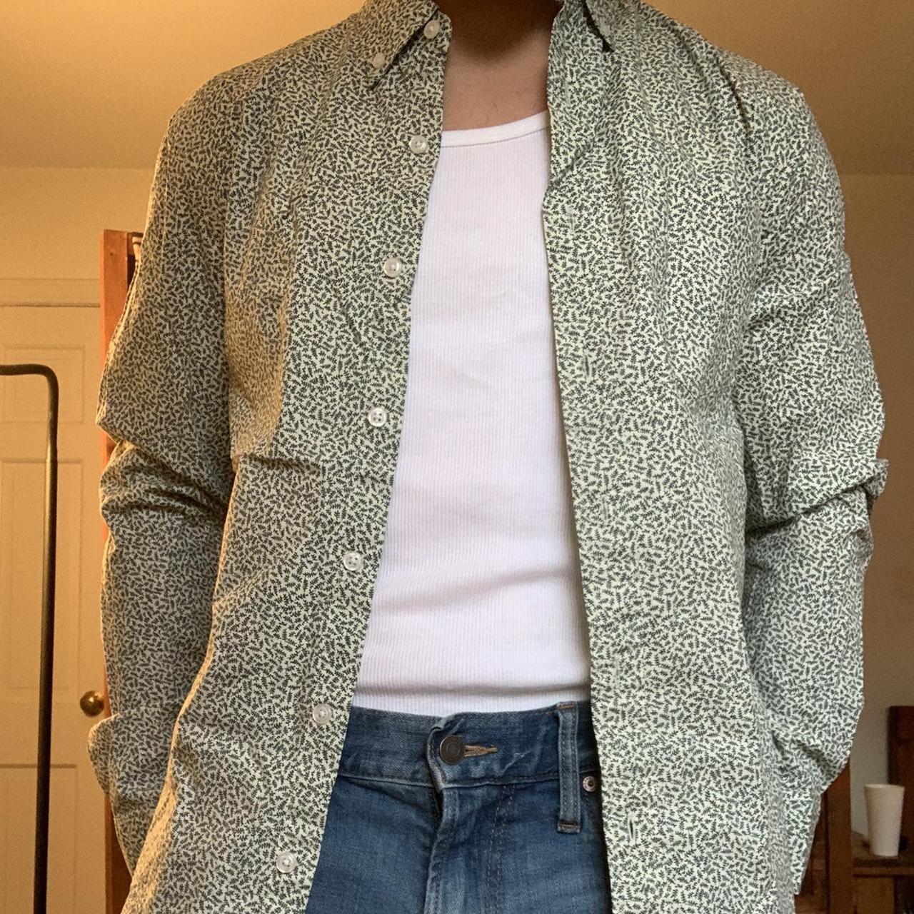 J.Crew Men's White and Green Shirt Depop