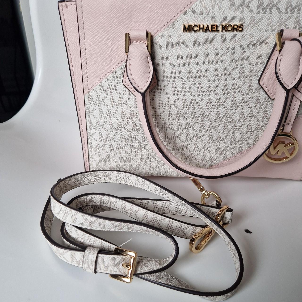 Pink and white michael kors bag used once perfect - Depop