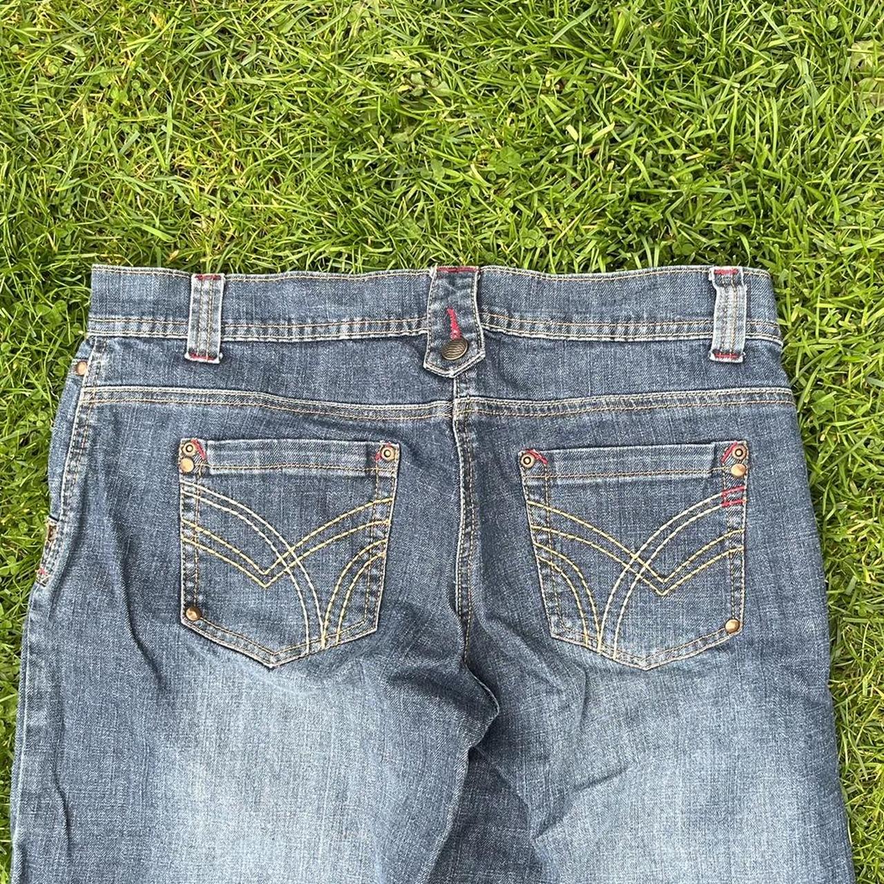 90s vibe low-waisted jeans Red stitching and... - Depop
