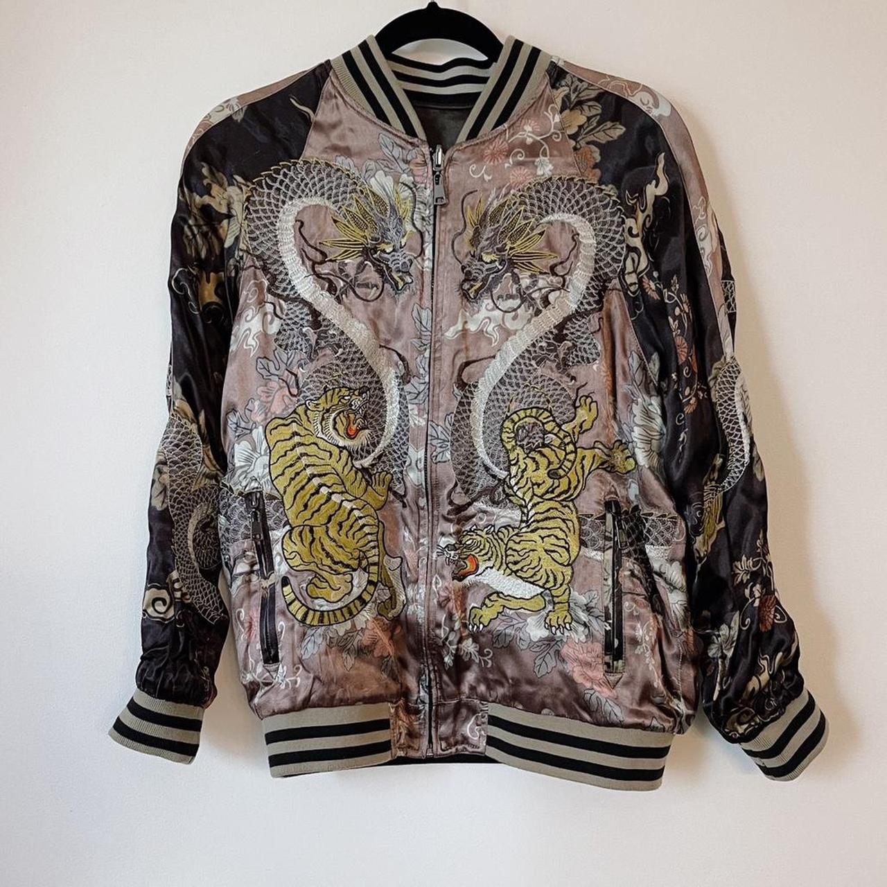 Gorgeous satin bomber jacket. One side features an... - Depop