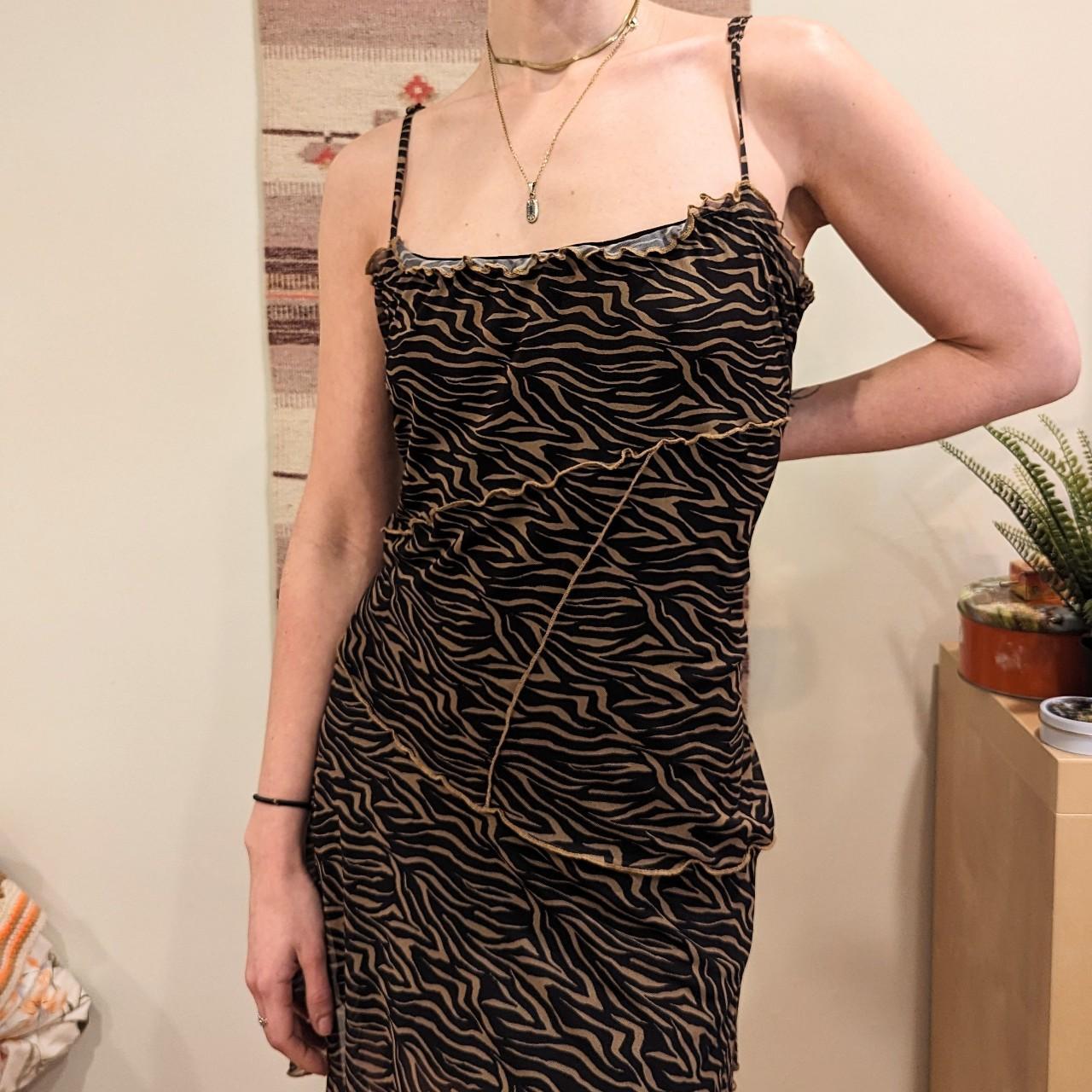 Urban Outfitters Moxie Mesh Mini Slip Dress in Tiger - Depop