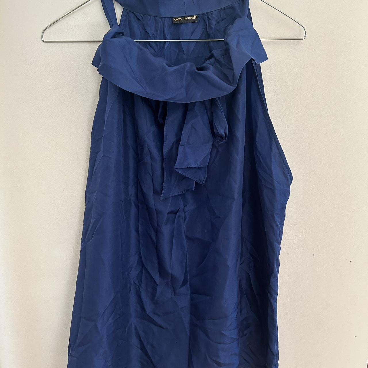 ‘Carla Zampatti’ designer silk sleeveless silk blue... - Depop