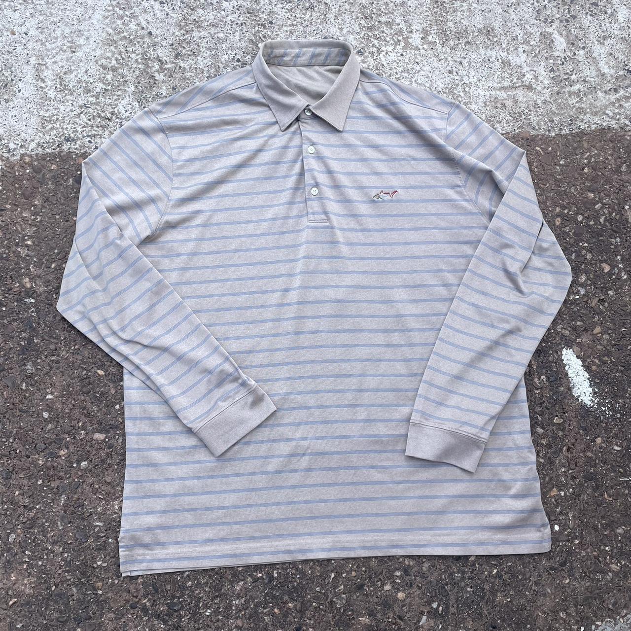 Greg Norman Beige and Silver Longsleeved Golf Polo... Depop