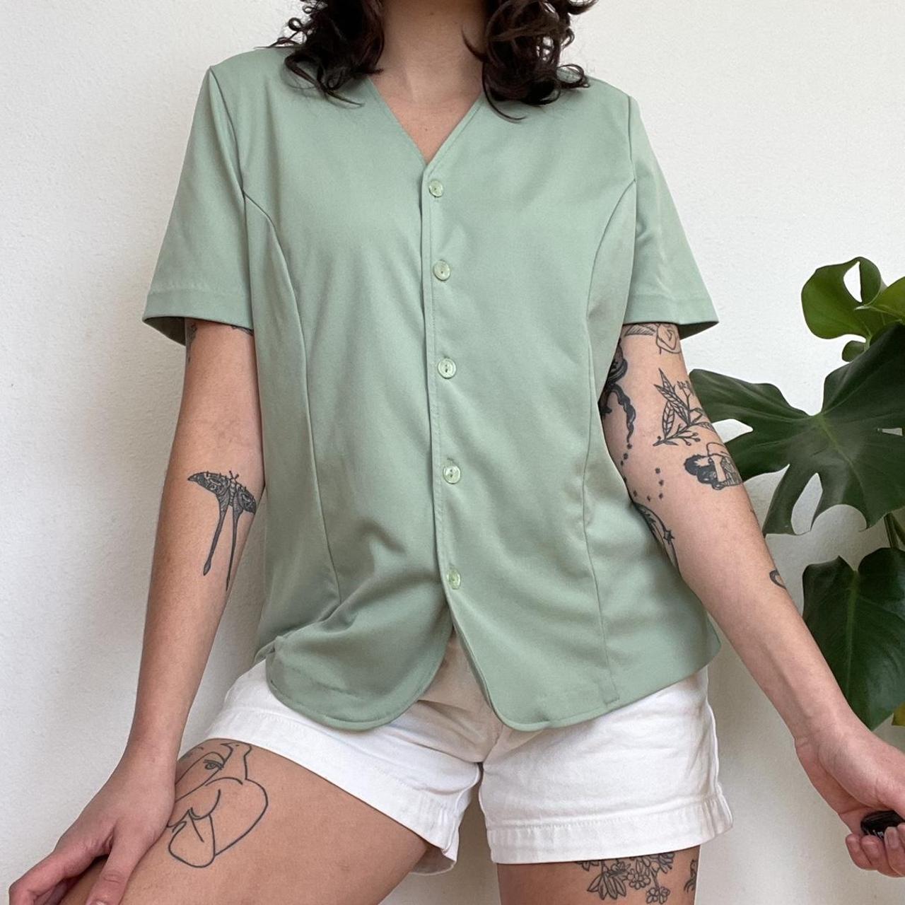 90s sage green button down shirt pastel green... Depop