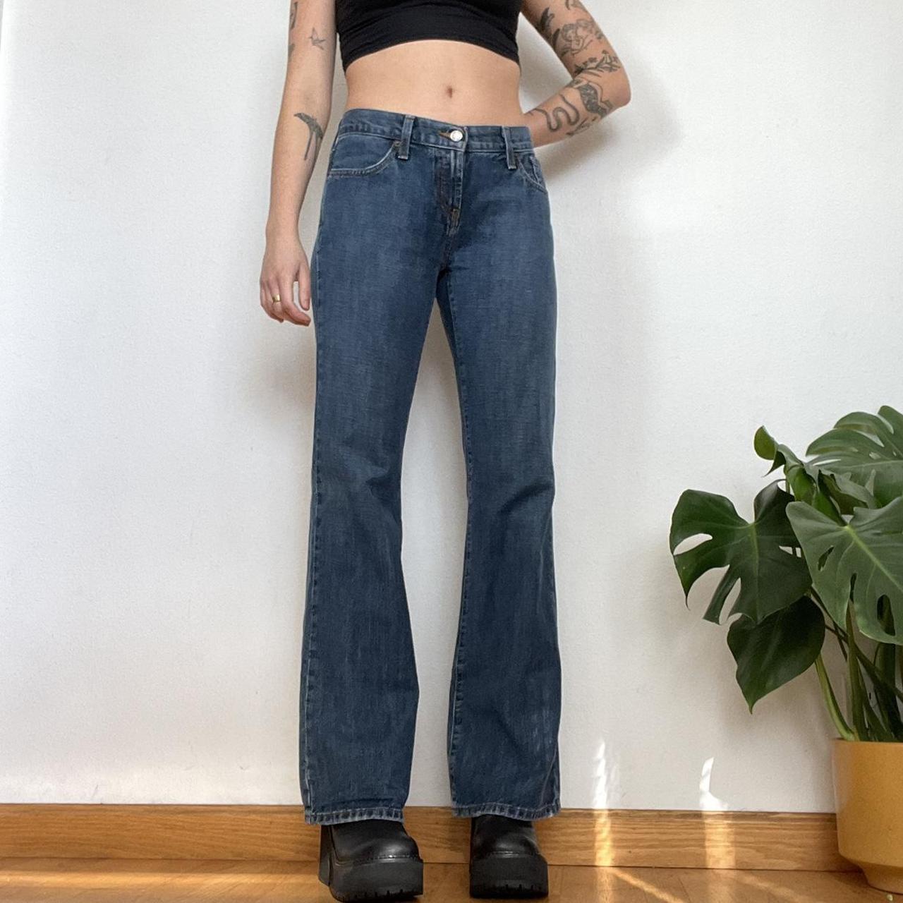 90s low rise boot cut jeans medium blue wash... - Depop