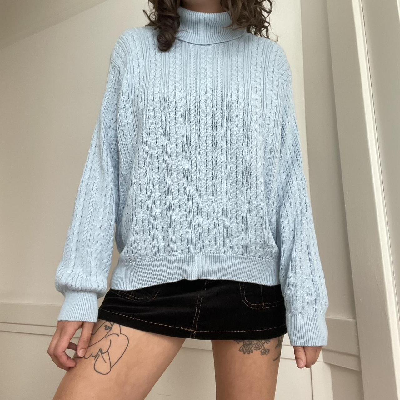 y2k light blue cable knit sweater chunky pastel... - Depop