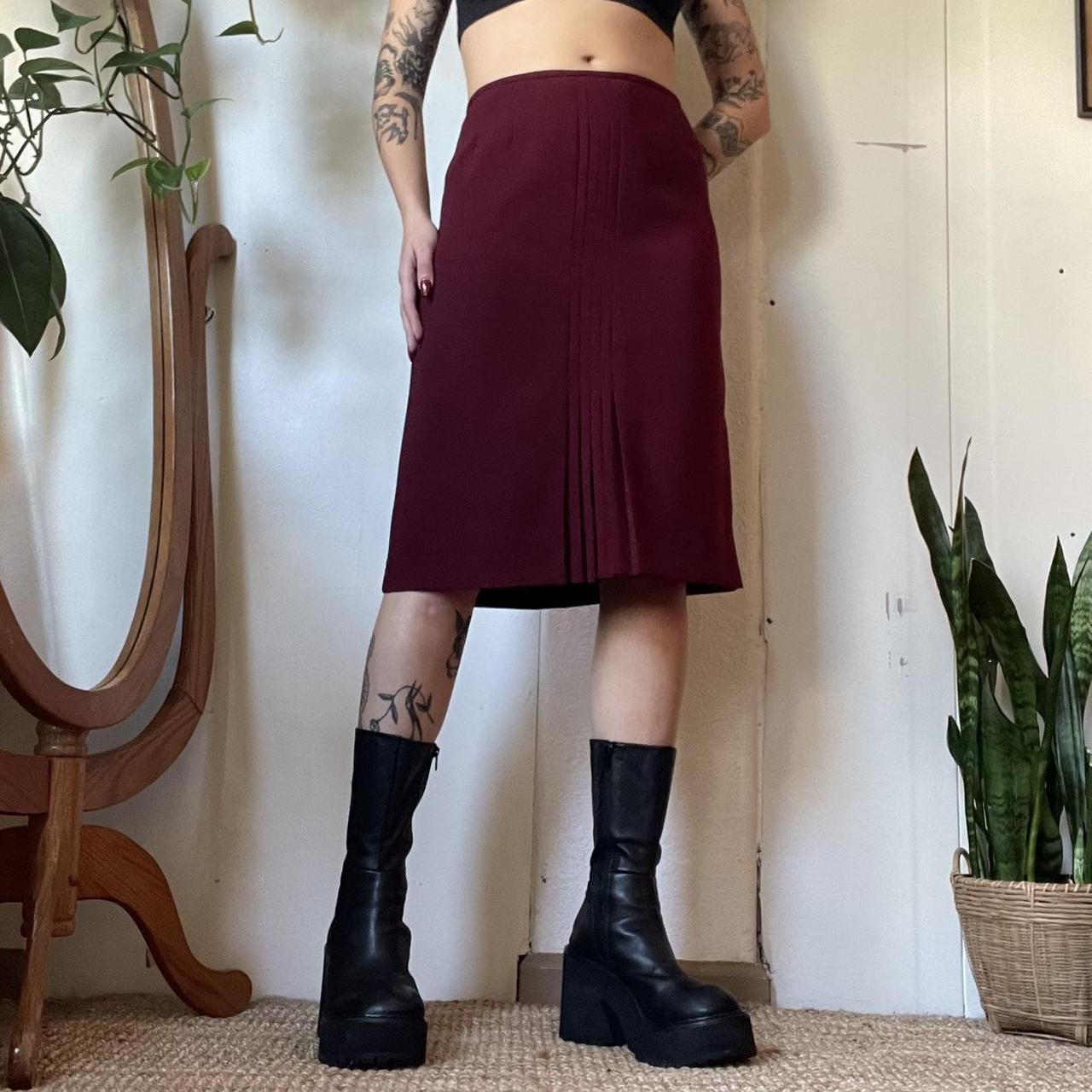 90s maroon midi skirt dark wine red burgundy. Depop