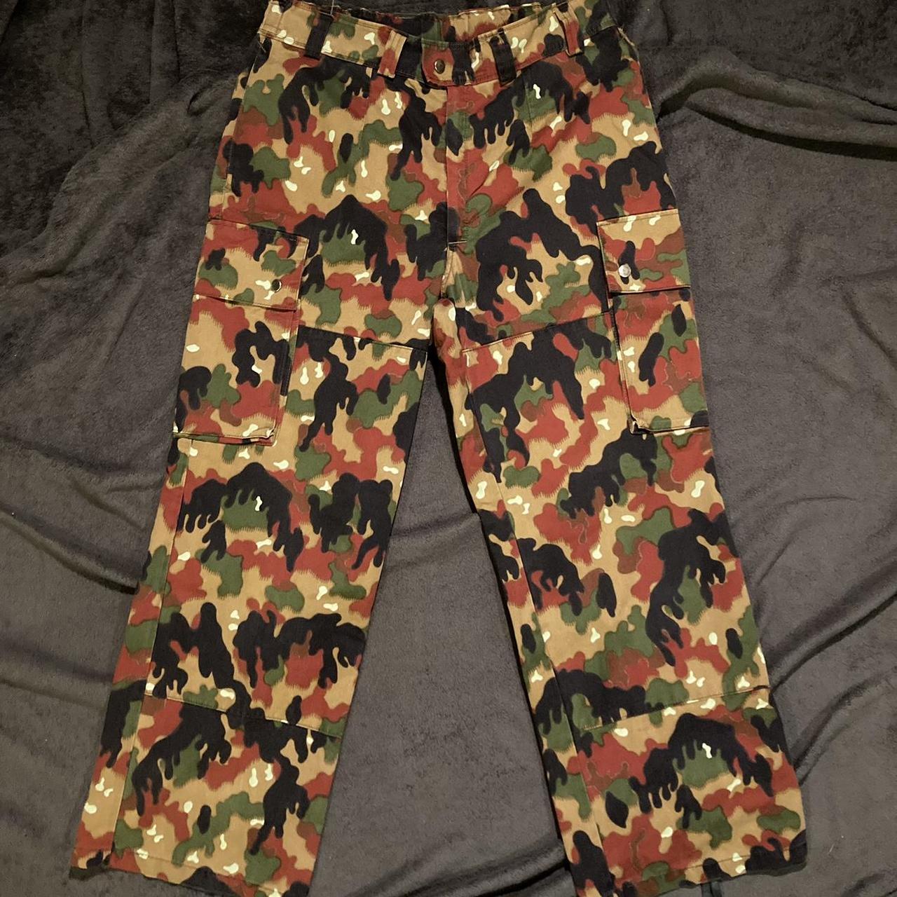 Men's Burgundy and Khaki Trousers Depop