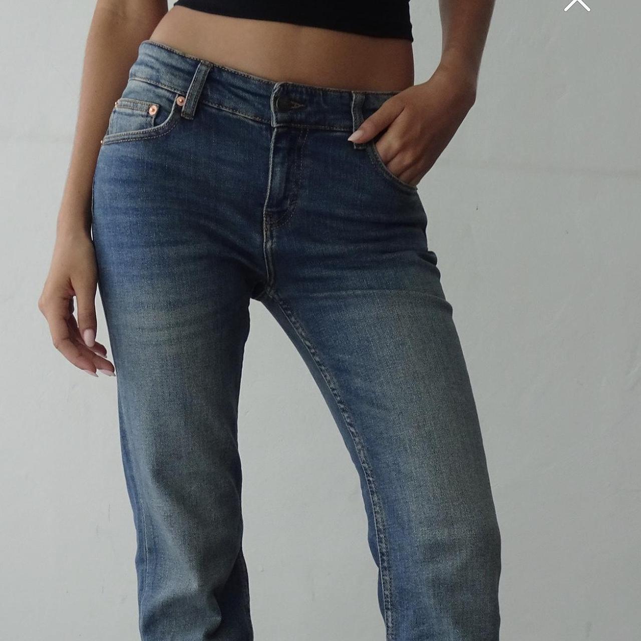 Motel Rocks Low Rise Bootleg (Flare) Jeans in Mid... Depop