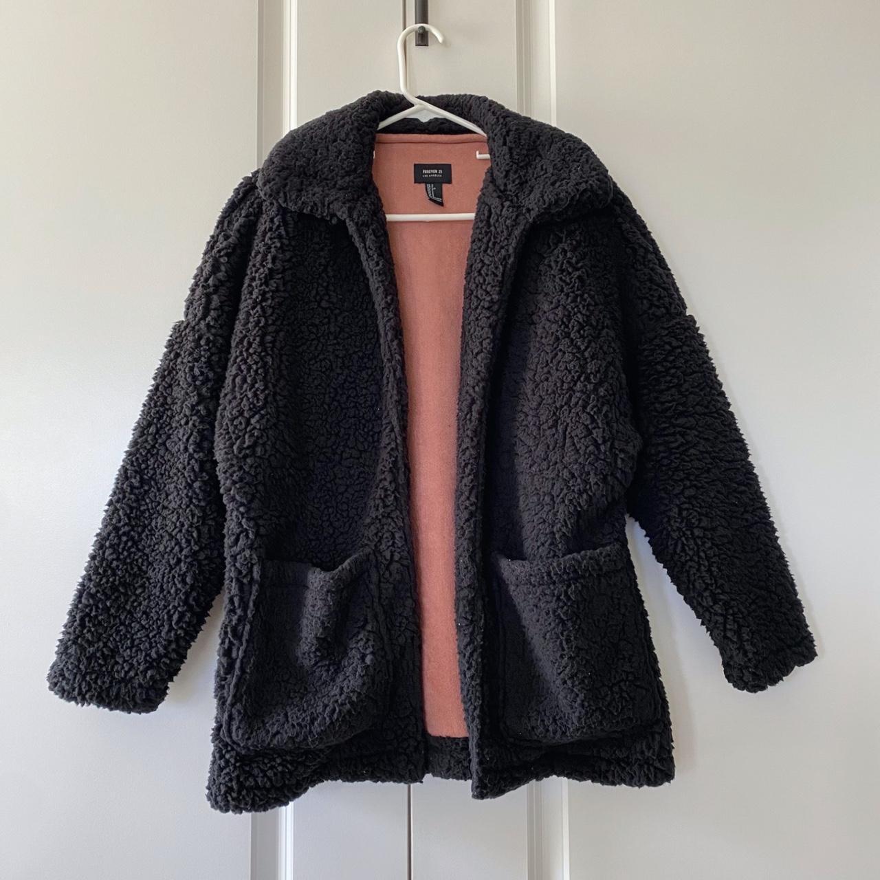 Black Long Sherpa Jacket With Pockets Fits... - Depop