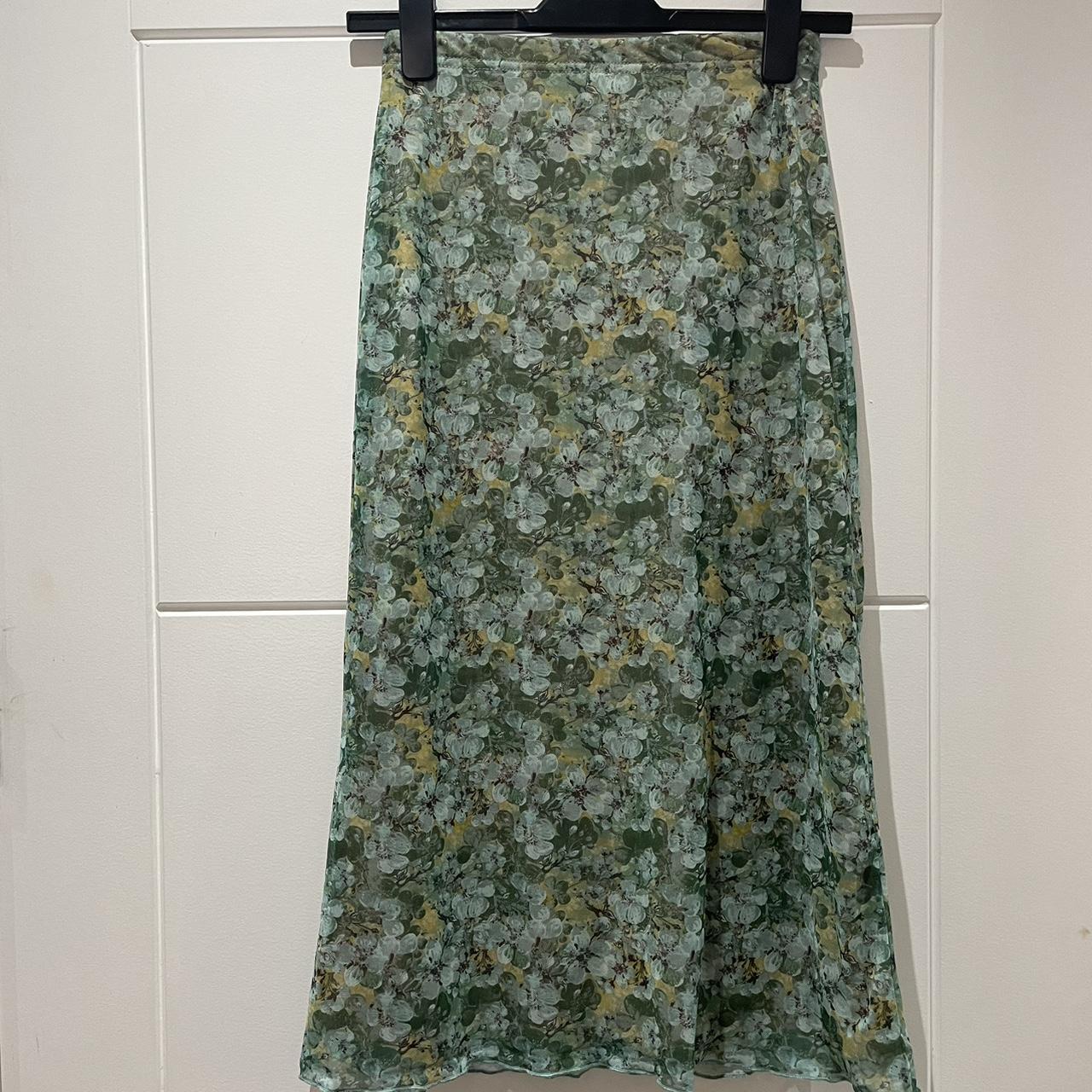 Stunning Green Floral PLT Mesh Midi Skirt Brand... - Depop