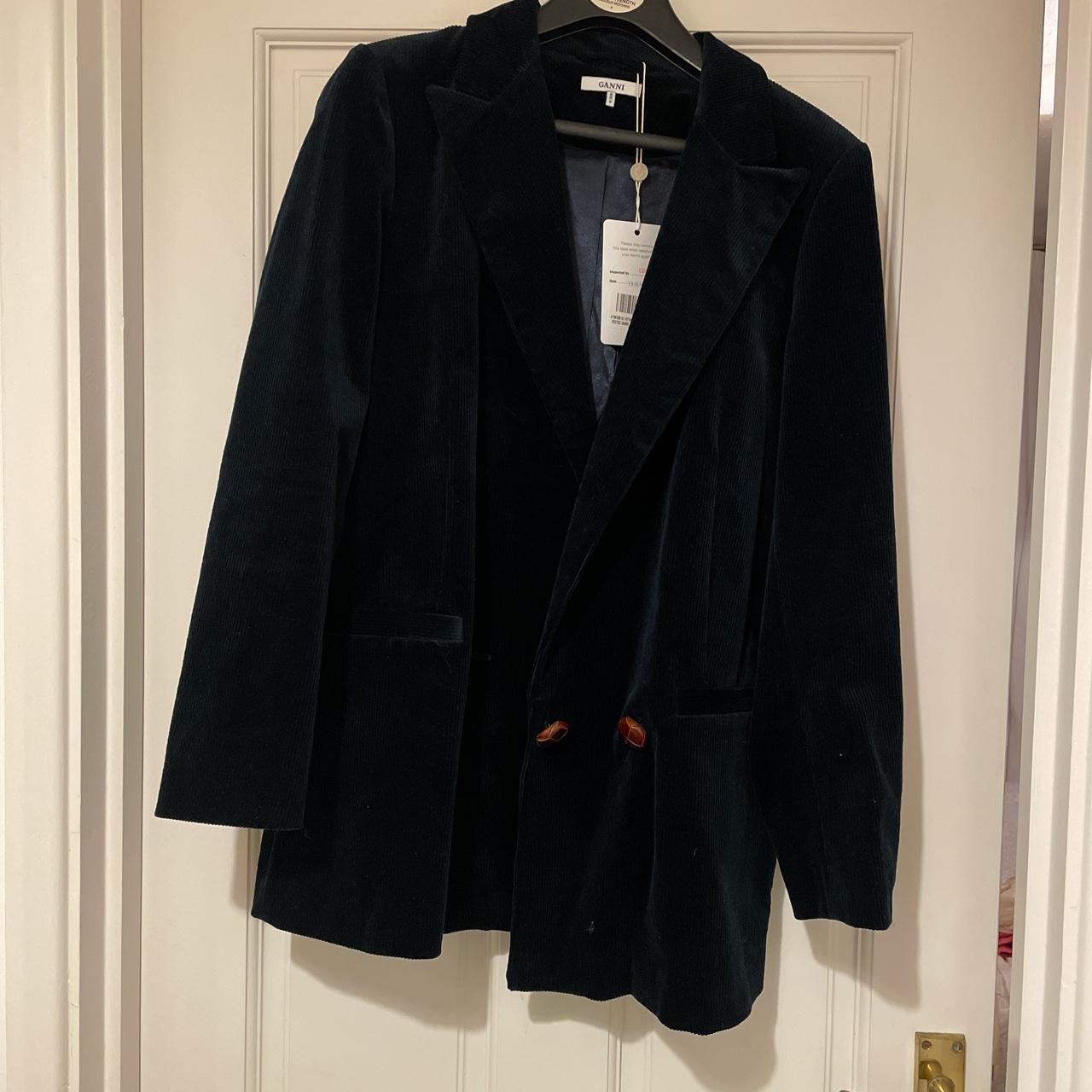Ganni navy blue corduroy blazer jacket size 36 (UK... - Depop