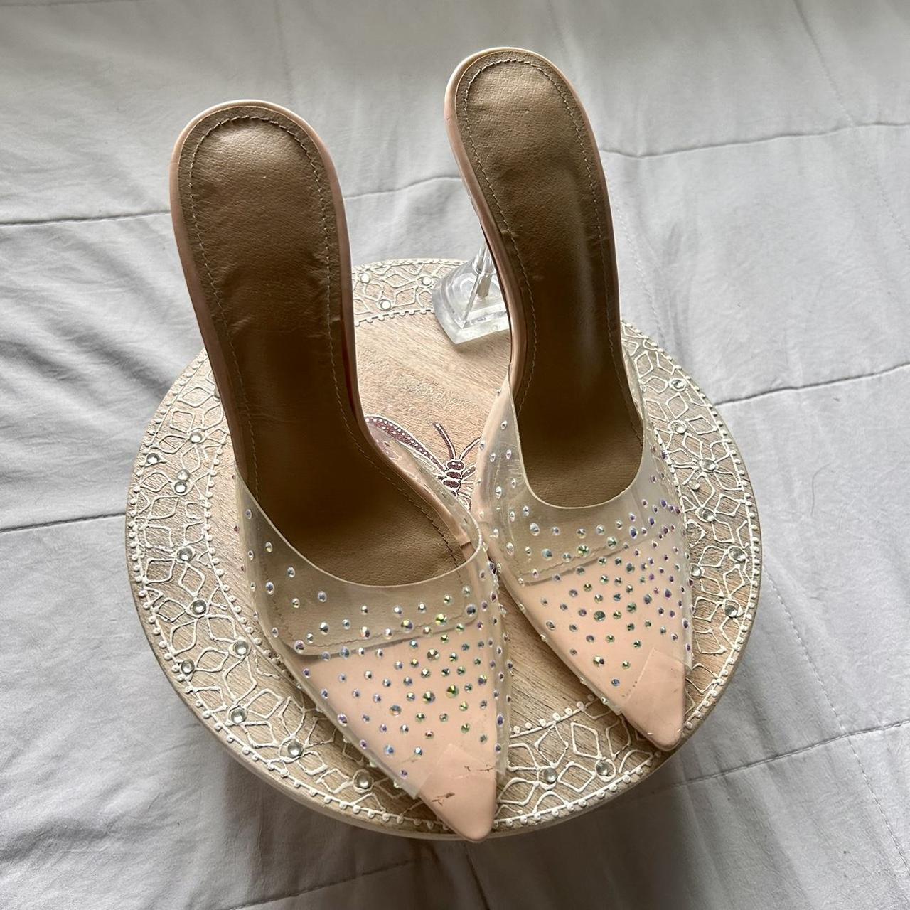 Miss Lola nude heels - crystal - strapless - mule... - Depop