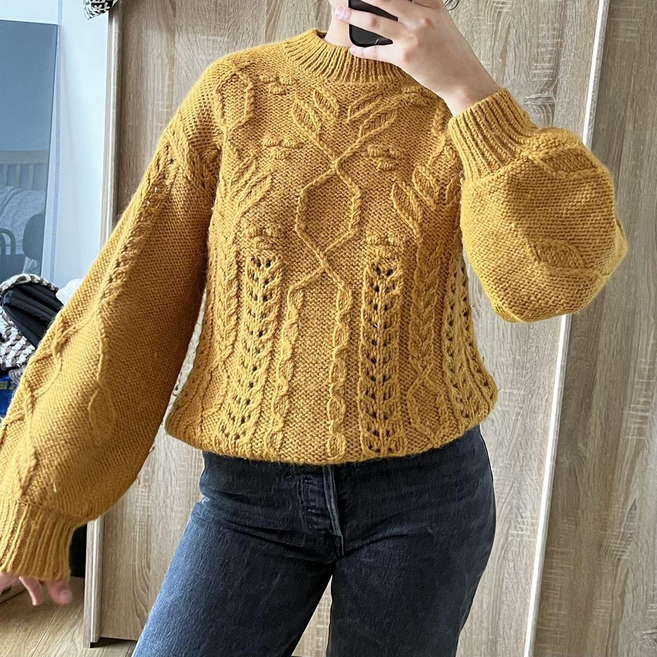 Cozy mustard floral Cable Knit Sweater ✨ Depop