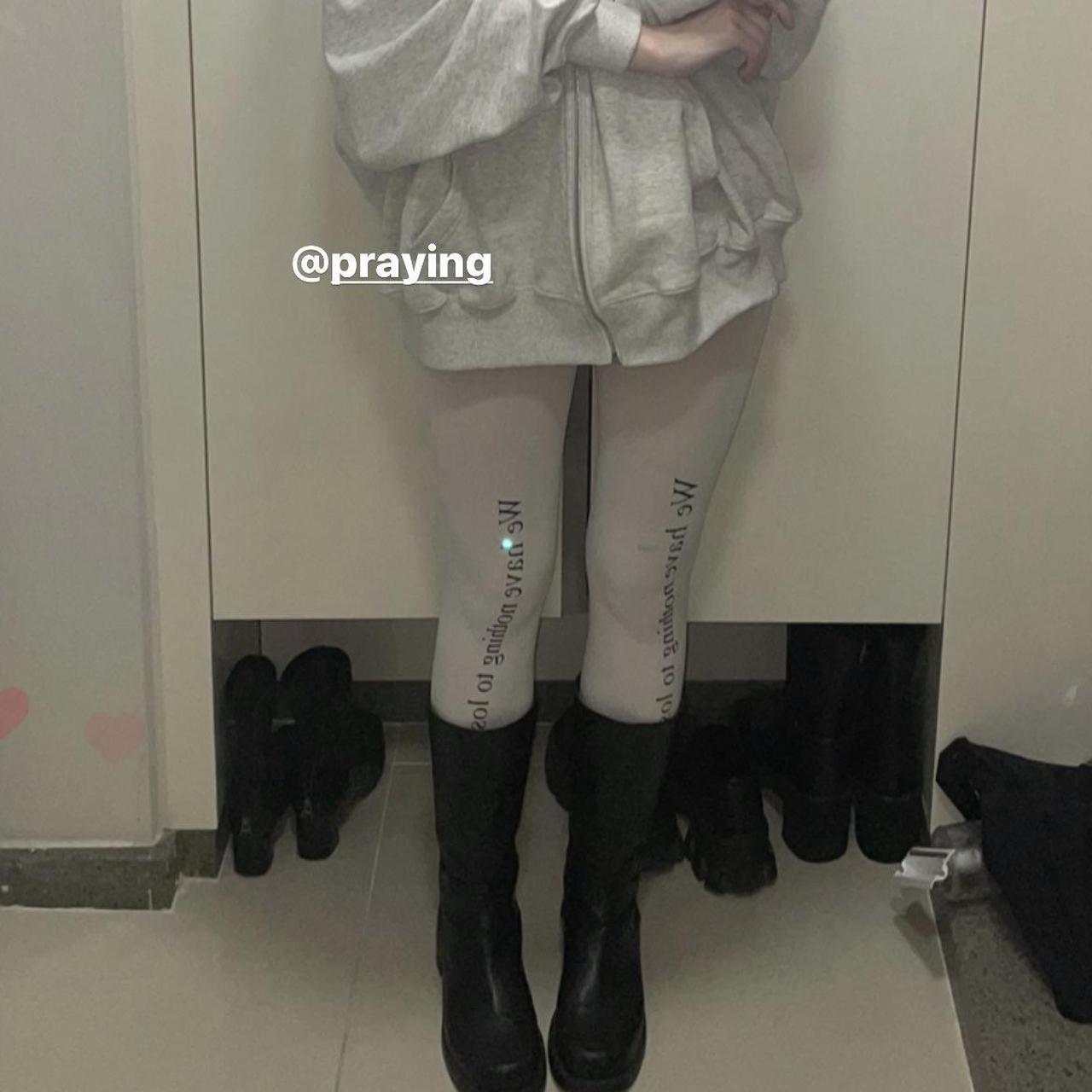 white praying tights love them and they are in... Depop