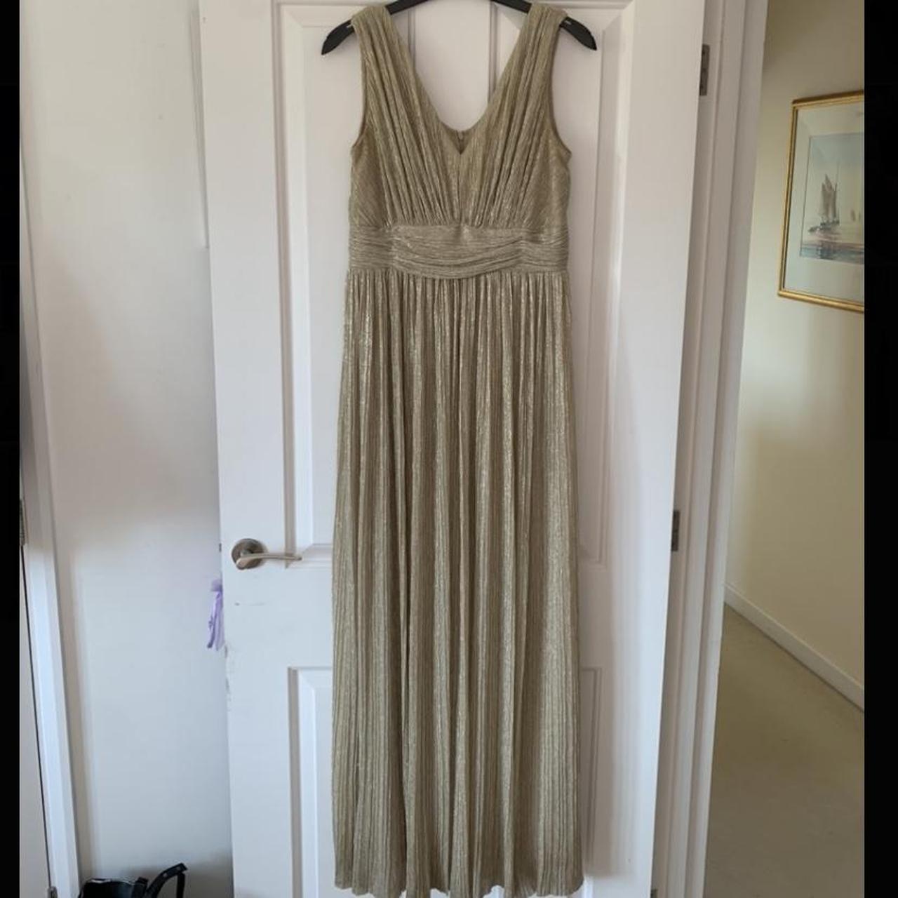 Biba Gold metallic pleated layered maxi dress with a. Depop