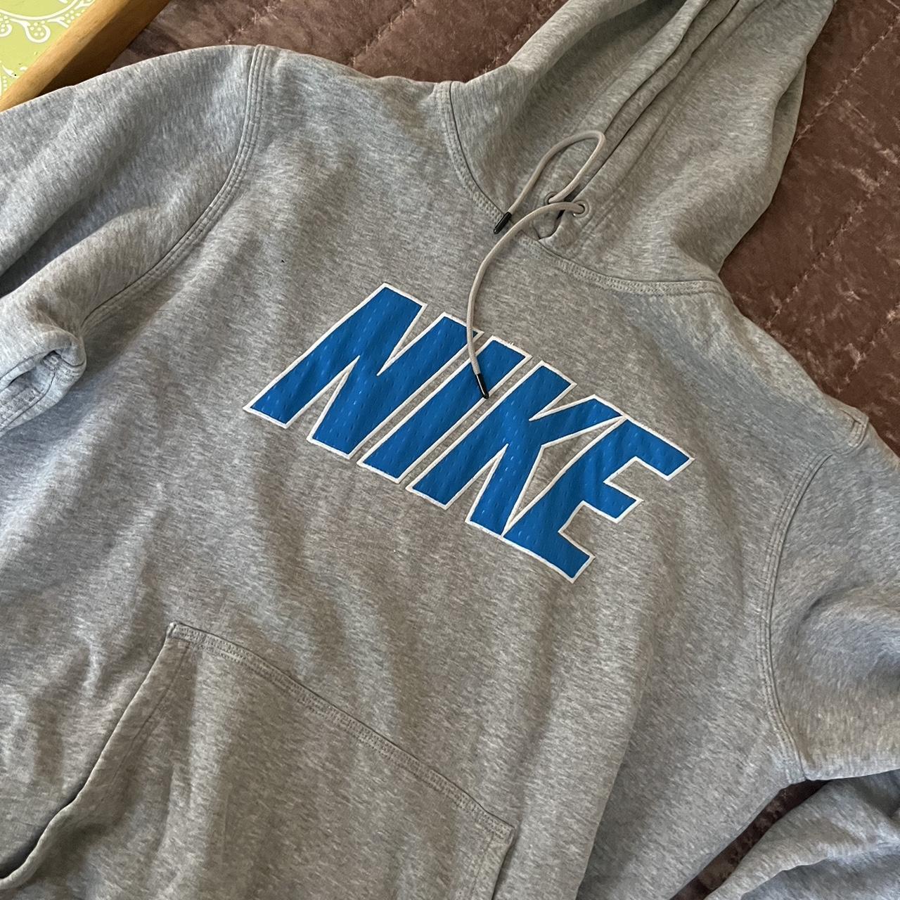 Nike Men's Grey and Blue Hoodie | Depop