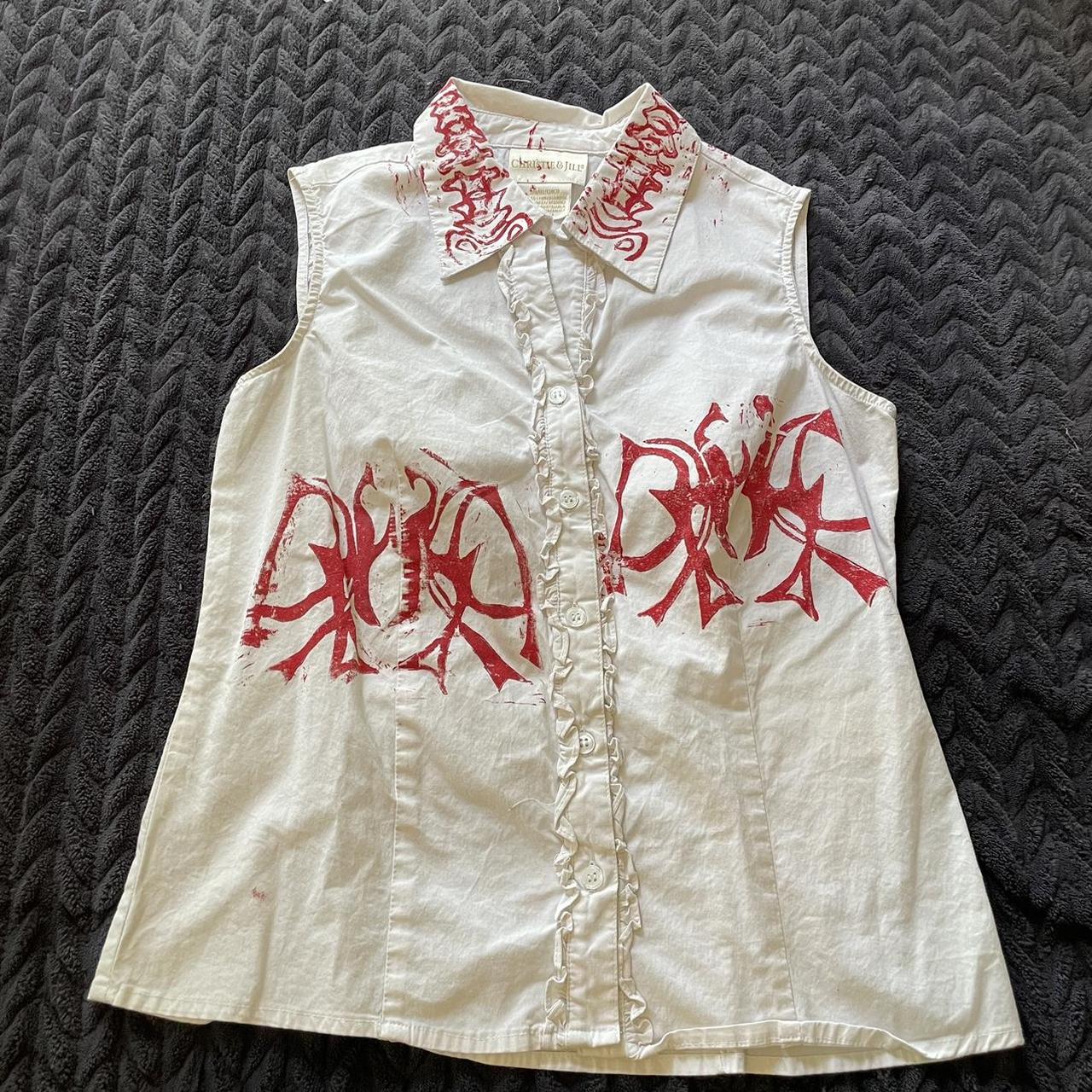 Women's White and Red Shirt Depop