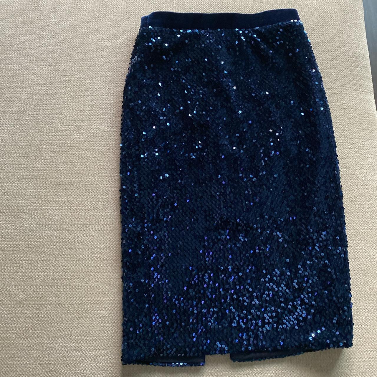Blue Sequin skirt knee length midi knee length Depop