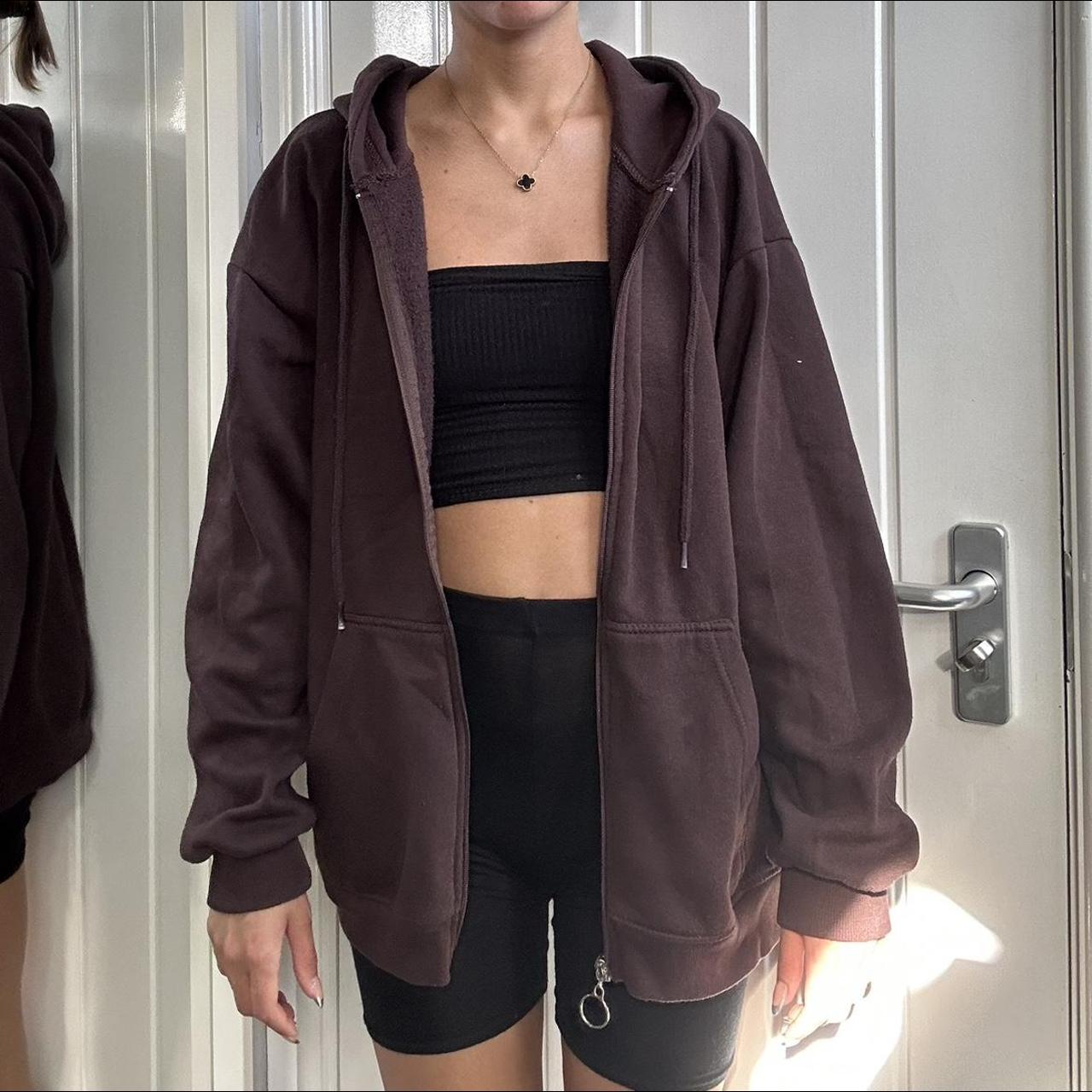 Chocolate brown zip hoodie from pretty little thing... Depop