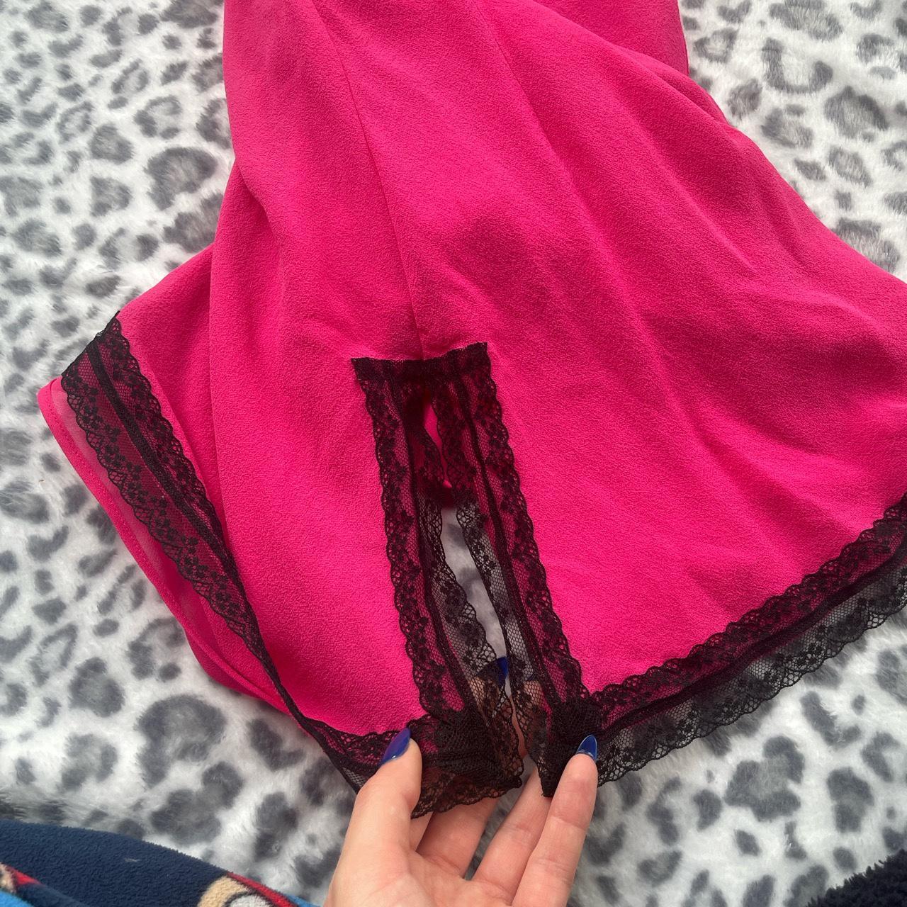 Hot pink Y2K Lacey top with a lil slit on the side. - Depop