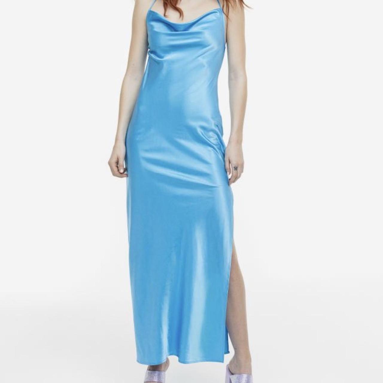 H&M blue satin slip dress, Only worn once! Size