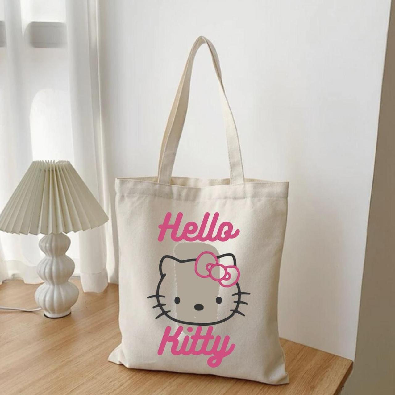 Hello kitty embroidered canvas tote bag