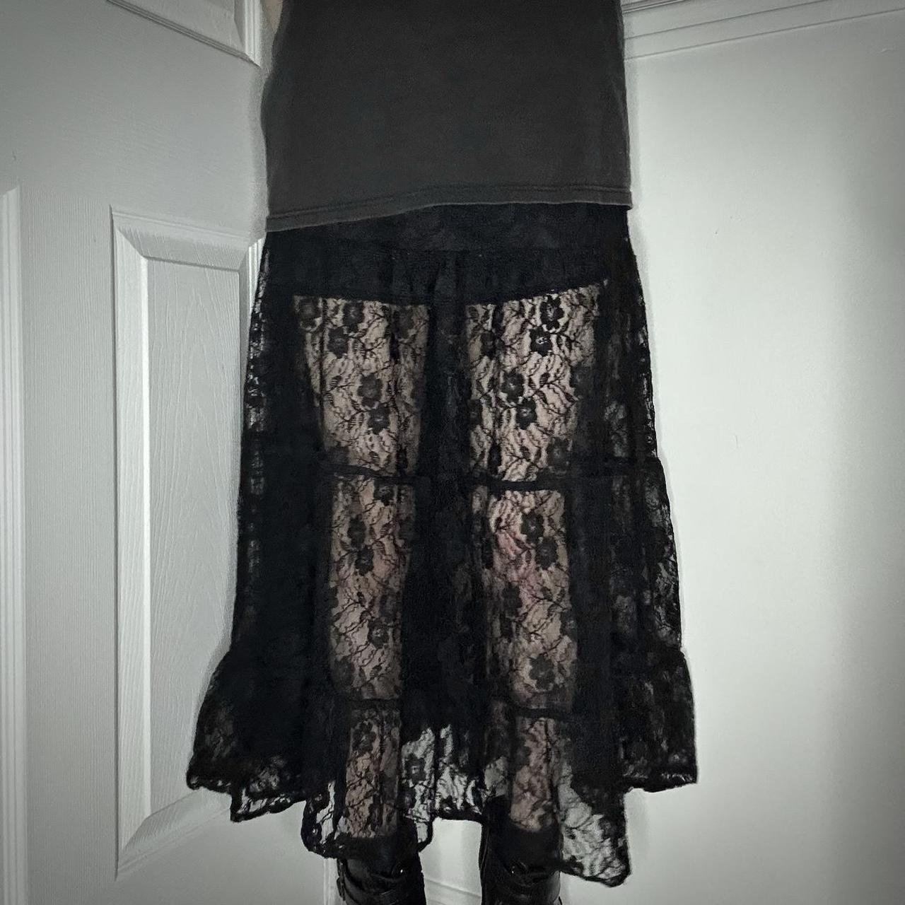 90s black lace overlay skirt ｡.:*･゜ﾟ･* gorgeous... - Depop