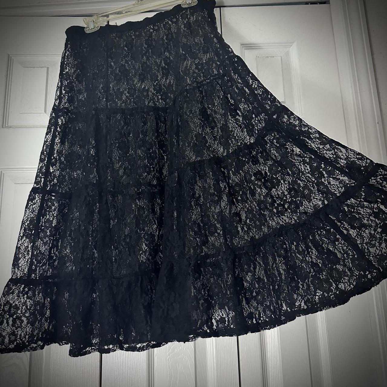 90s black lace overlay skirt ｡.:*･゜ﾟ･* gorgeous... - Depop