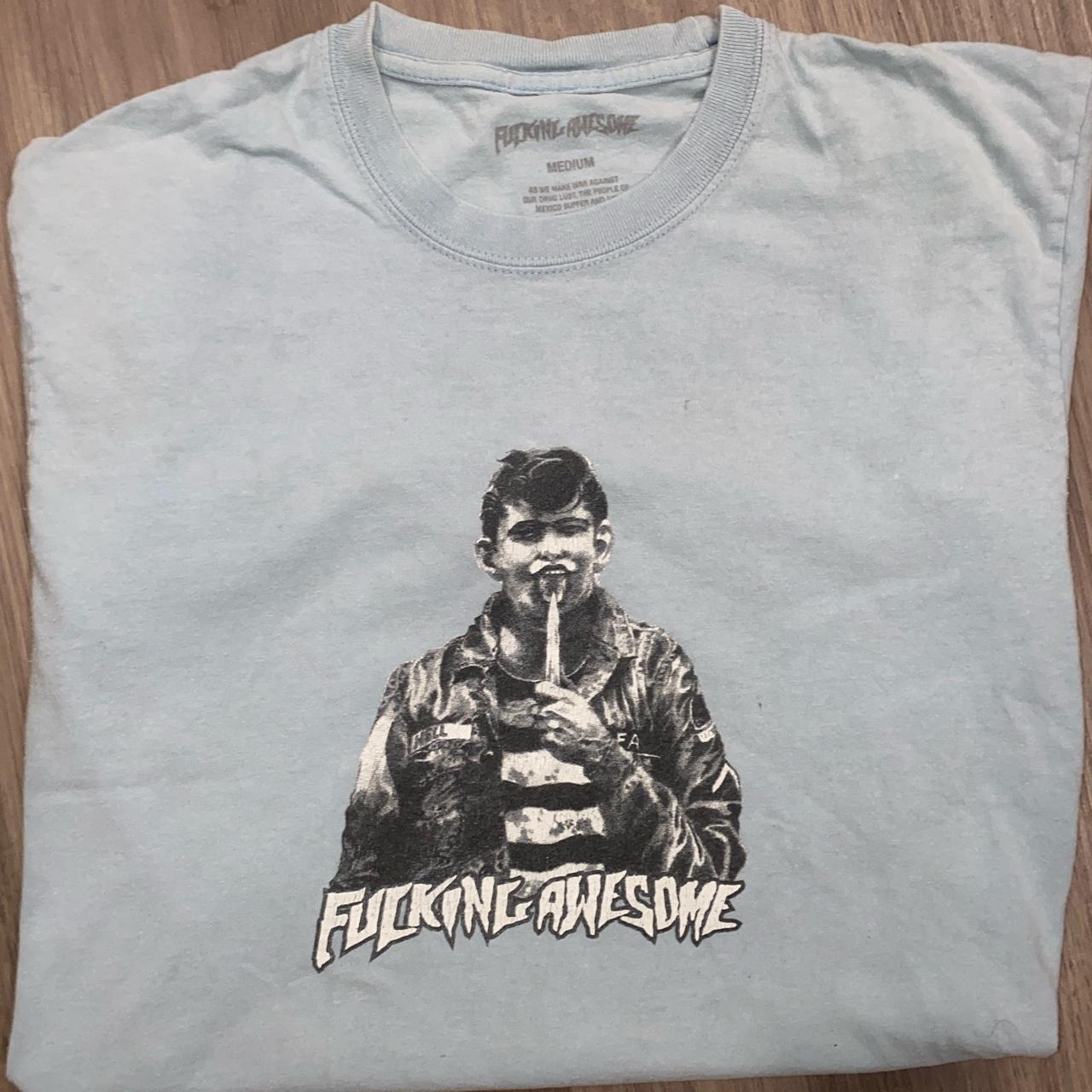 Fucking Awesome (FA) Knife Tongue T-Shirt baby blue.... - Depop