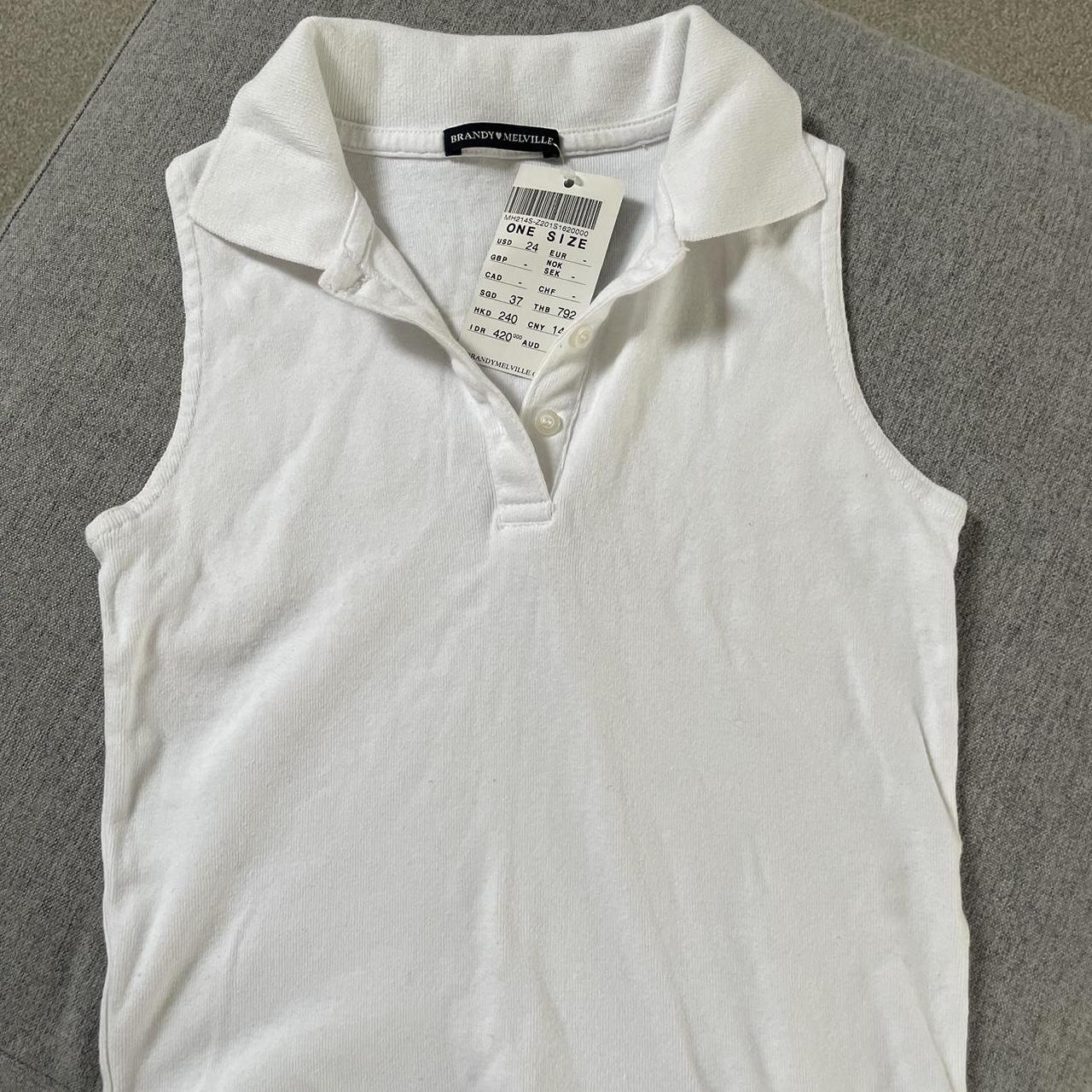 Melville Button Down Button Brandy Caroline Dress Brandy Melville White  Sleeveless Collared Polo Depop